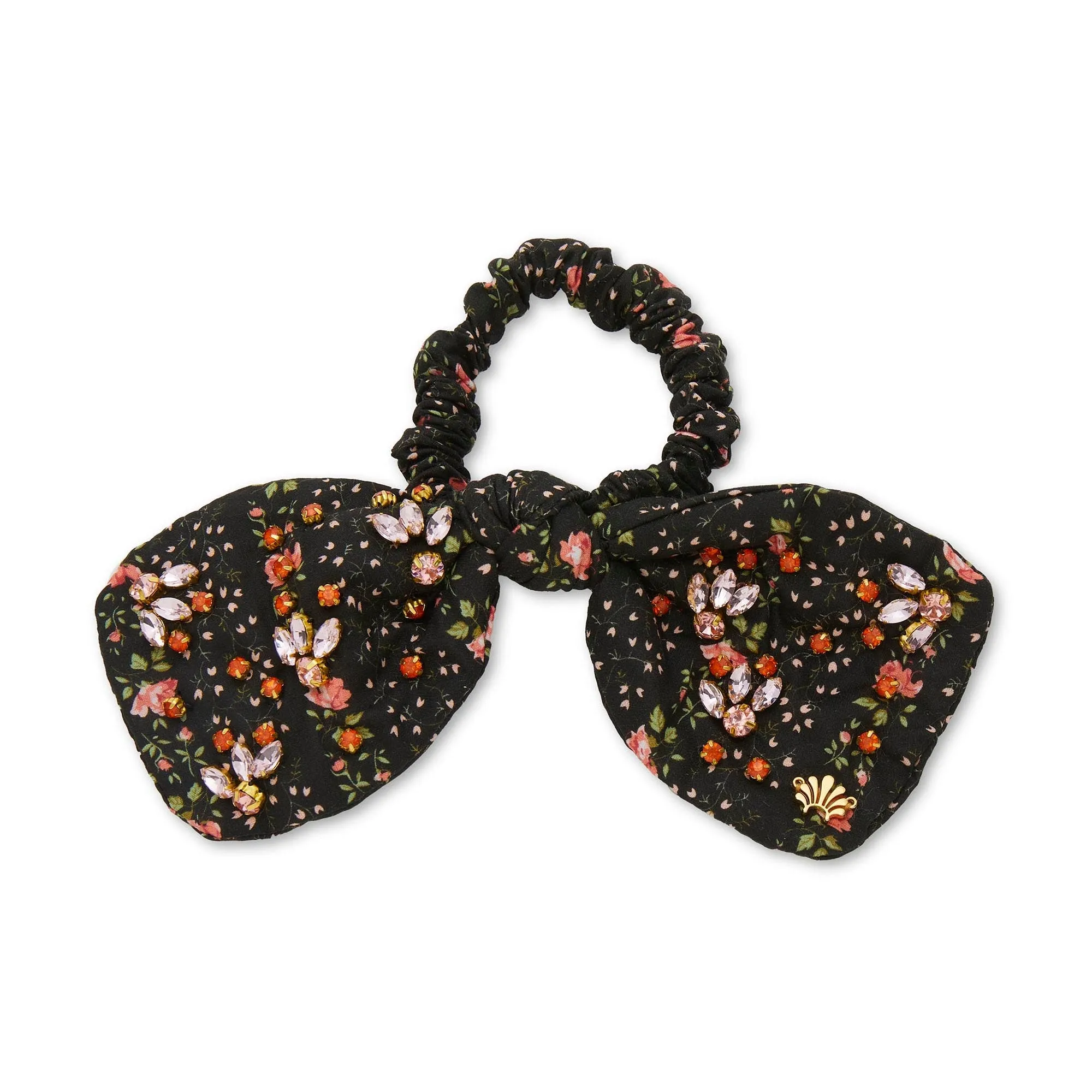 EVIE STRIPE PENNY LIBERTY FLORAL EMBELLISHED BOW SCRUNCHIE sold by Lele Sadoughi