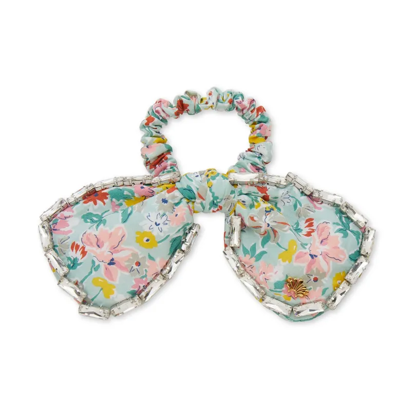 CALIFORNIA BLOOM PENNY LIBERTY CRYSTAL TRIM BOW SCRUNCHIE sold by Lele Sadoughi