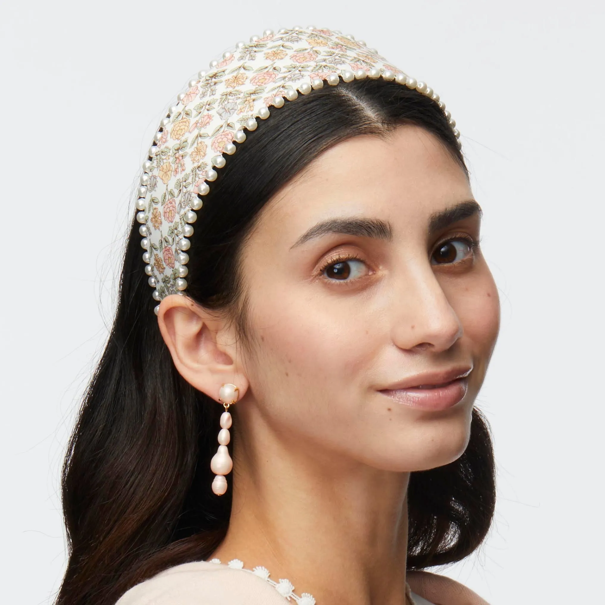 DAVALIA FLOWERS BRIGITTE LIBERTY PEARL TRIM HEADBAND sold by Lele Sadoughi product image thumbnail 2
