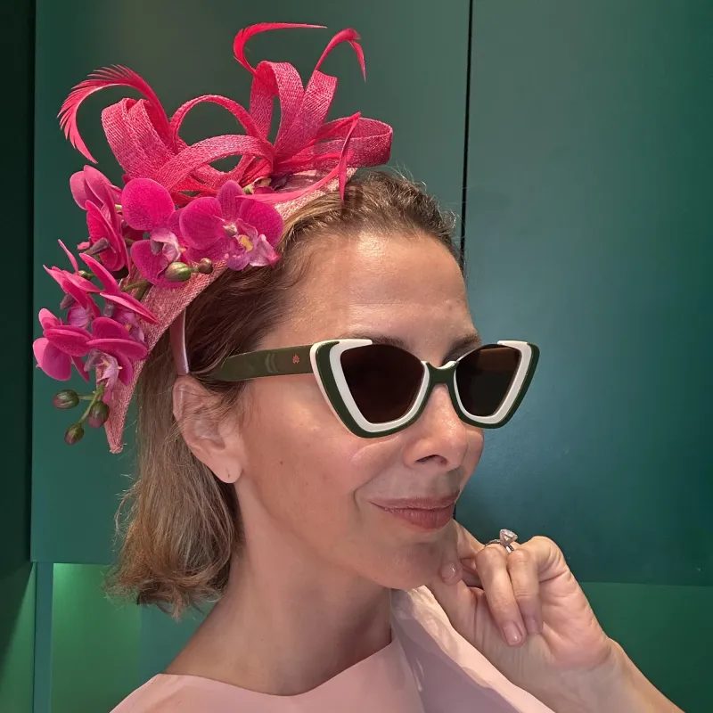 FUCHSIA FLUTTER LELE SADOUGHI x KGB ONE-OF-A-KIND FASCINATOR sold by Lele Sadoughi