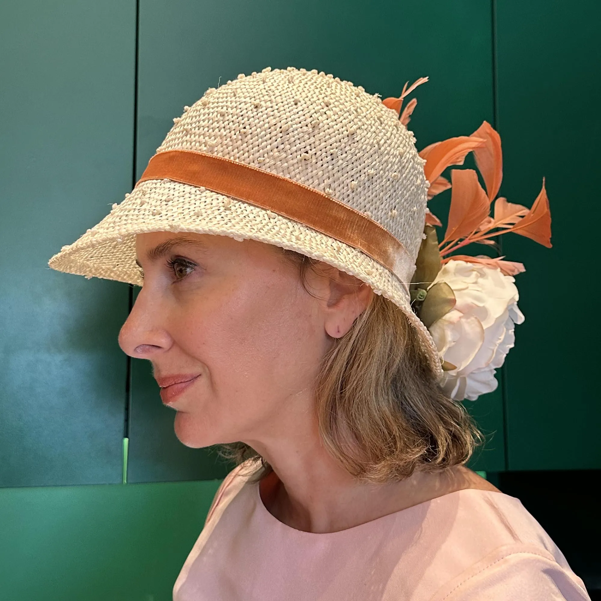 PEACH GARDENIA LELE SADOUGHI x KGB ONE-OF-A-KIND HAT sold by Lele Sadoughi product image thumbnail 2