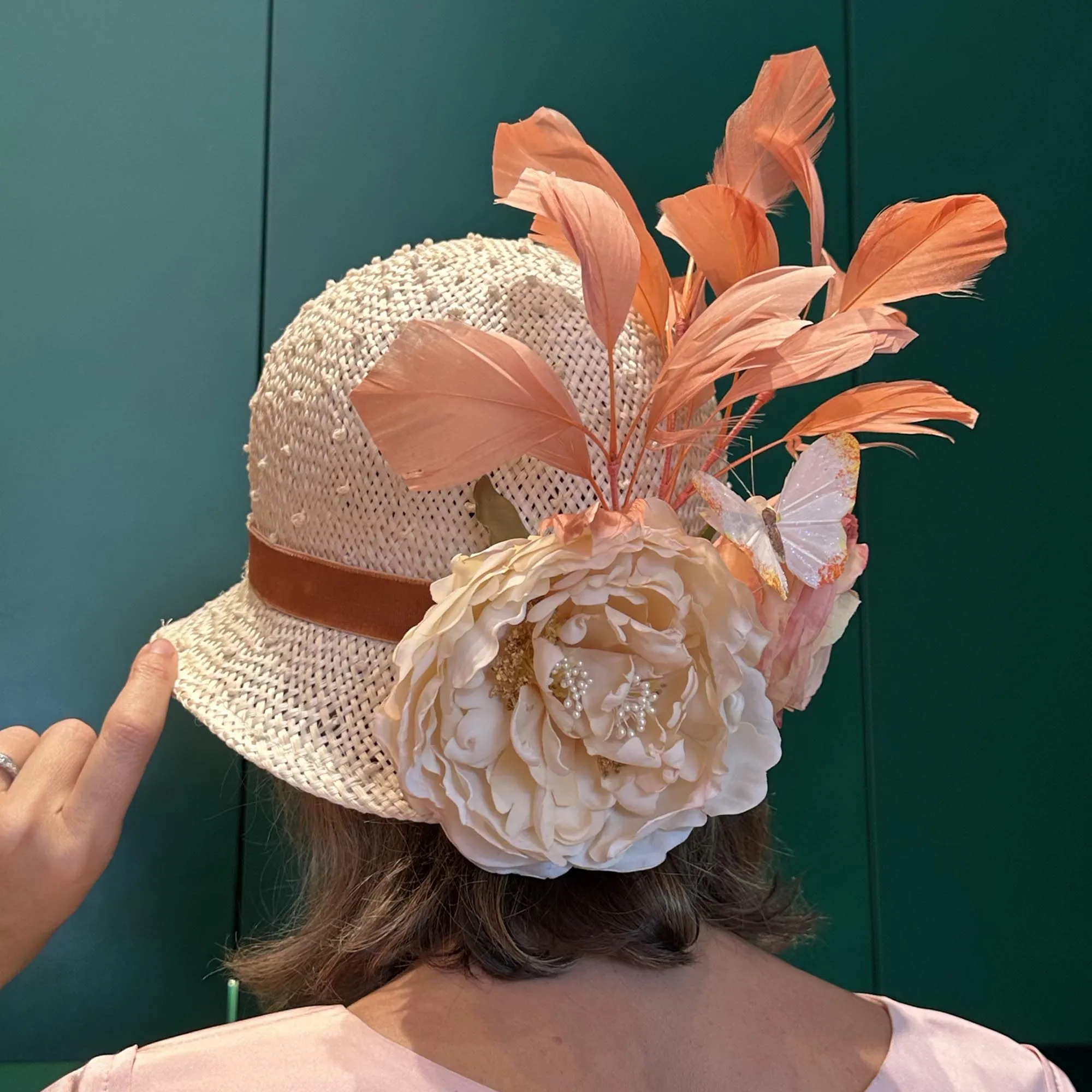 PEACH GARDENIA LELE SADOUGHI x KGB ONE-OF-A-KIND HAT sold by Lele Sadoughi