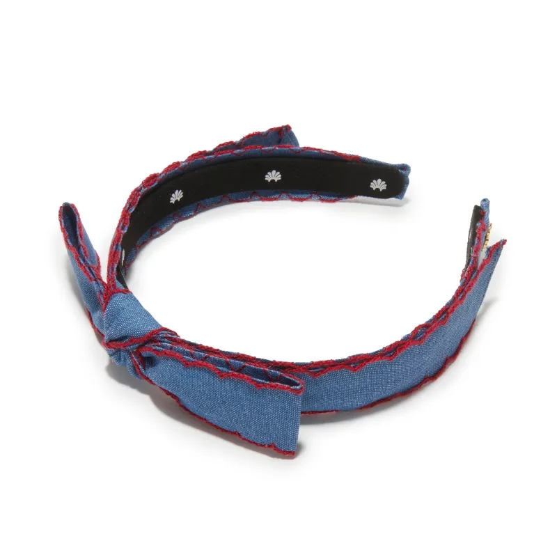 DENIM BARDOT RED SCALLOPED EDGE HEADBAND sold by Lele Sadoughi