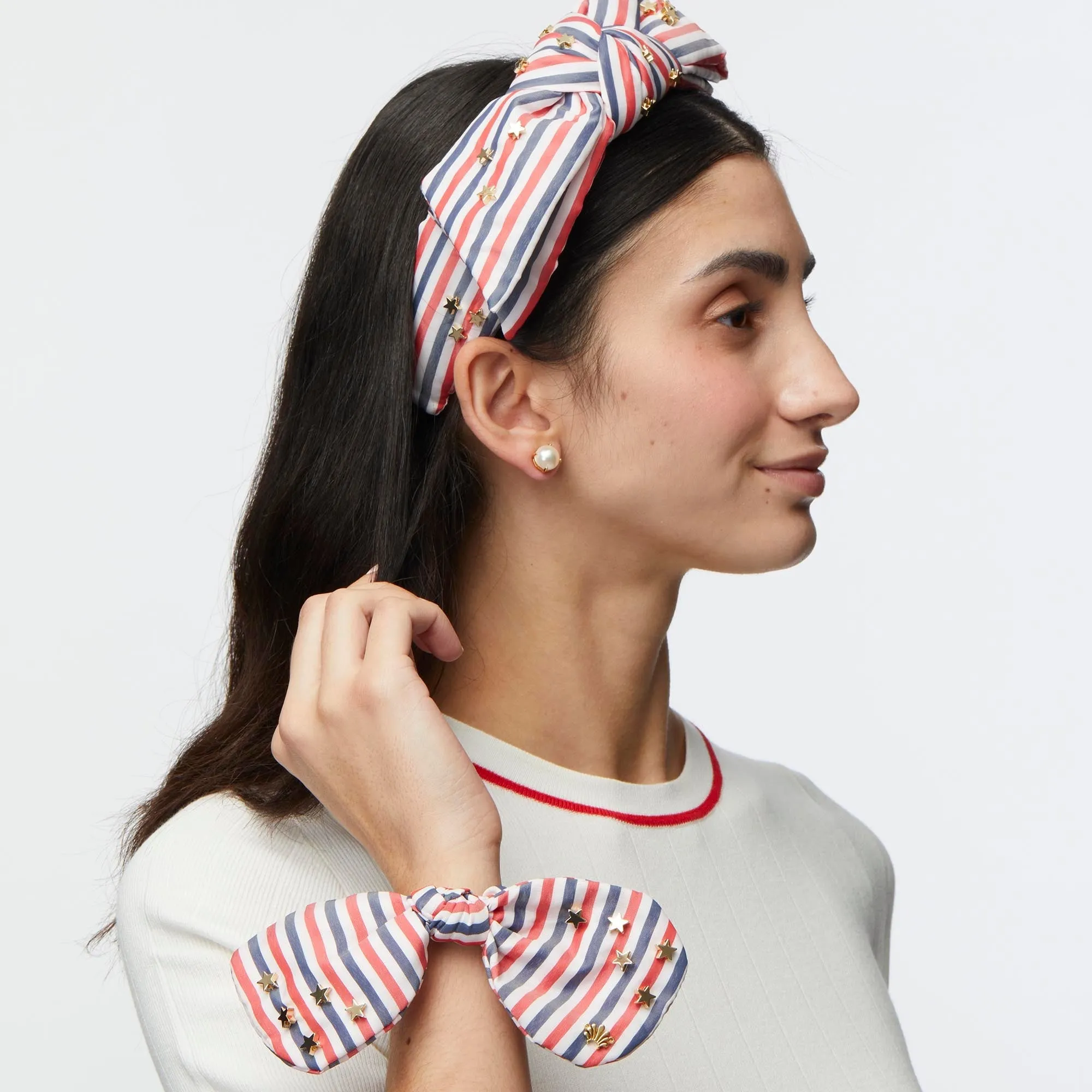 PATRIOTIC STRIPE PENNY STRIPED EMBELLISHED BOW SRUNCHIE sold by Lele Sadoughi product image thumbnail 3