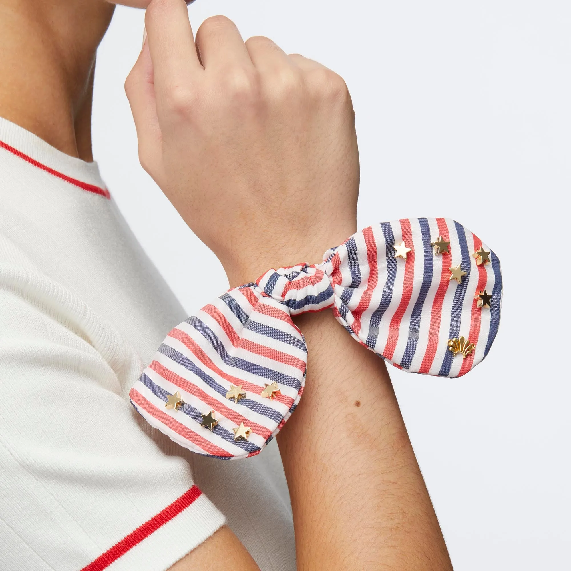 PATRIOTIC STRIPE PENNY STRIPED EMBELLISHED BOW SRUNCHIE sold by Lele Sadoughi product image thumbnail 2