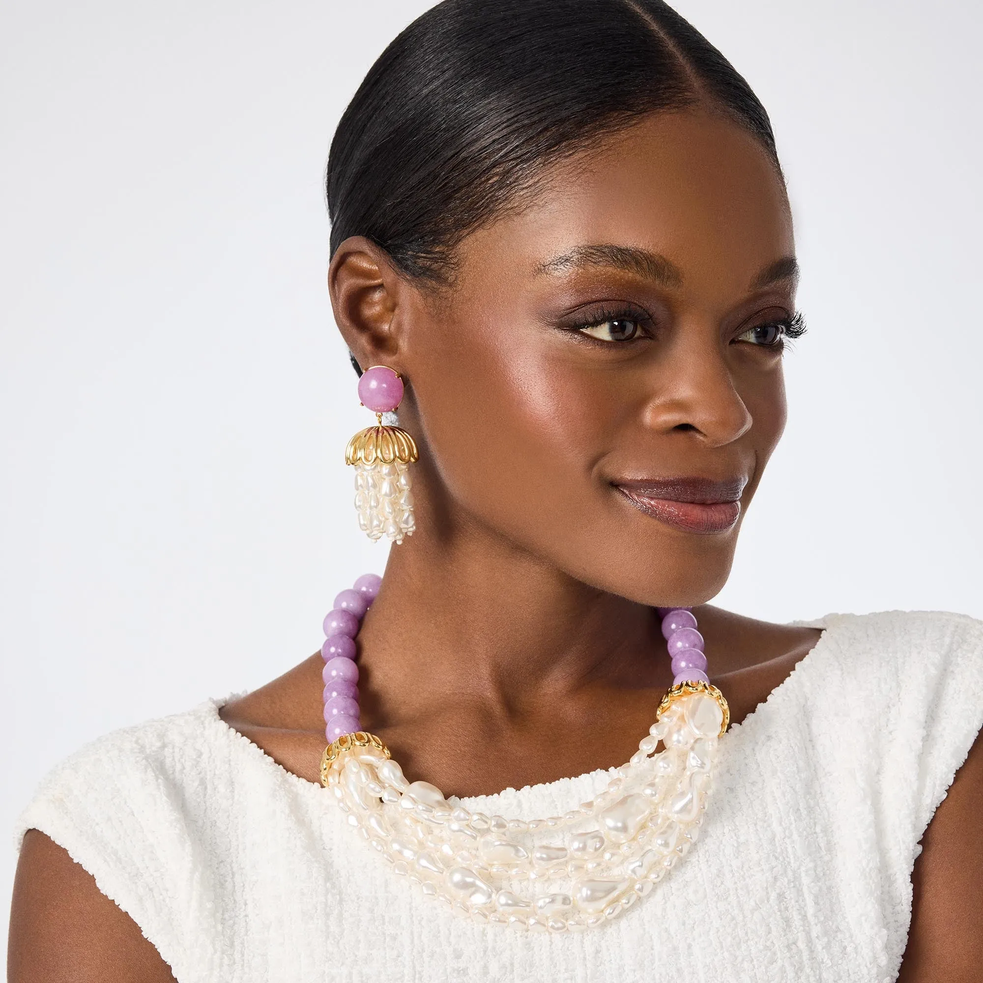 LELE SADOUGHI X TRINA TURK LAVENDER SKY PARAPLUIE STRUNG CHANDELIER EARRINGS sold by Lele Sadoughi product image thumbnail 2