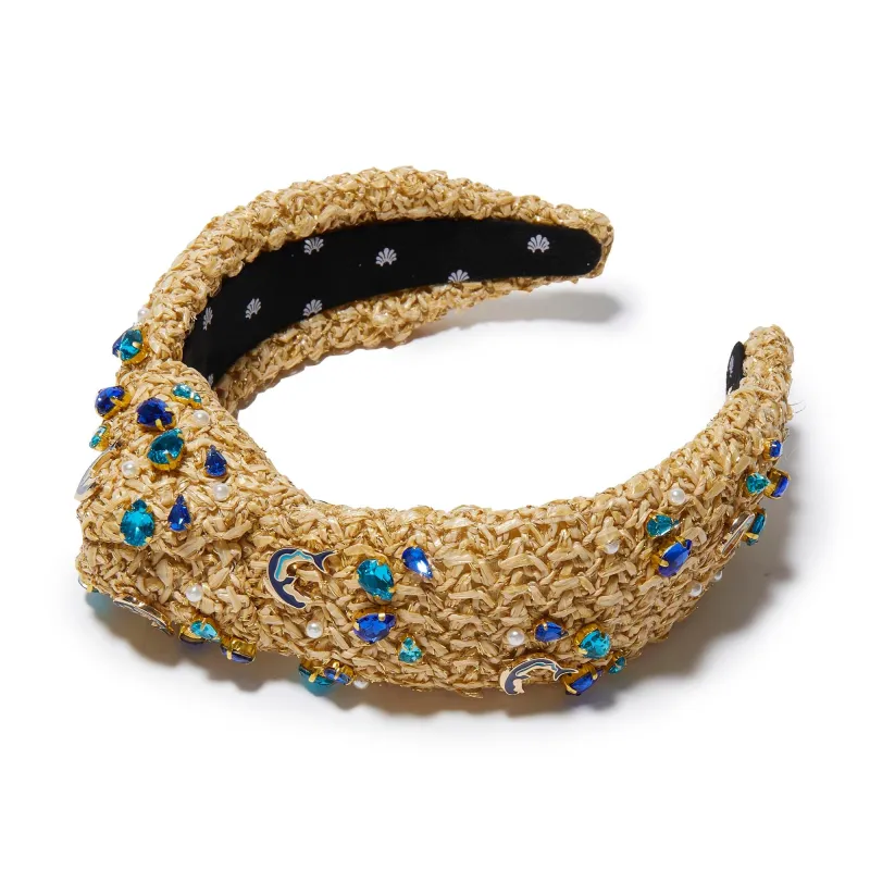 AZURE RAFFIA KNOTTED DOLPHIN EMBELLISHED HEADBAND sold by Lele Sadoughi