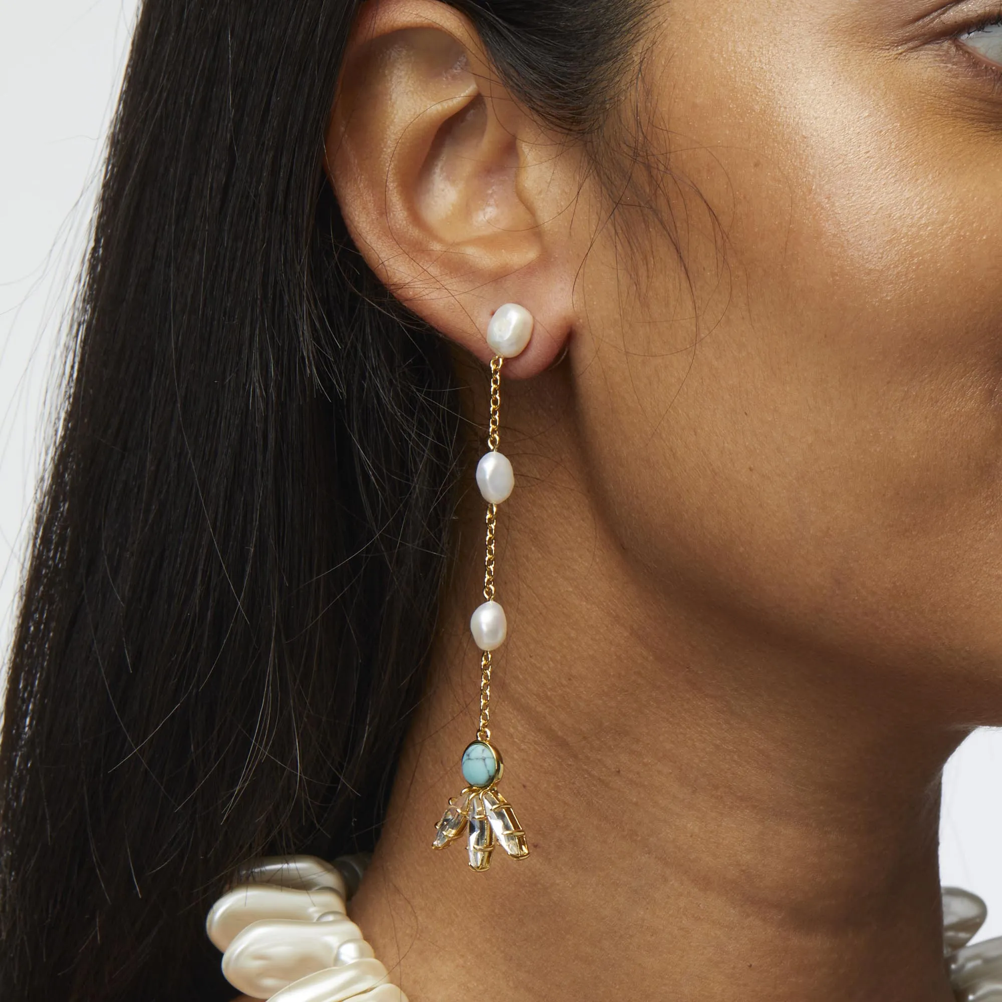 TURQUOISE SEA LINEAR TRIFOLD EARRINGS sold by Lele Sadoughi product image thumbnail 2