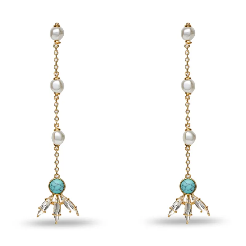 TURQUOISE SEA LINEAR TRIFOLD EARRINGS made by Lele Sadoughi