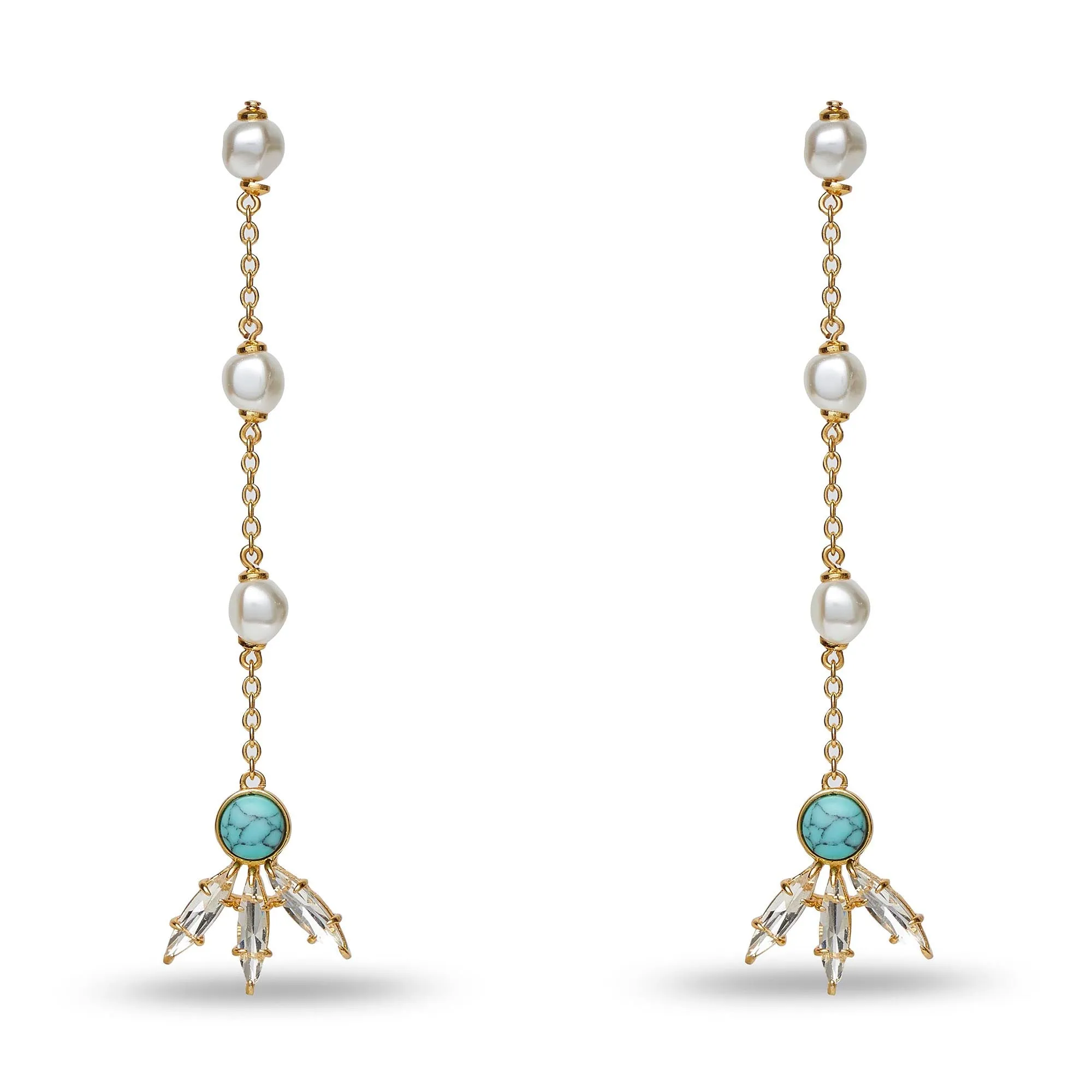 TURQUOISE SEA LINEAR TRIFOLD EARRINGS sold by Lele Sadoughi