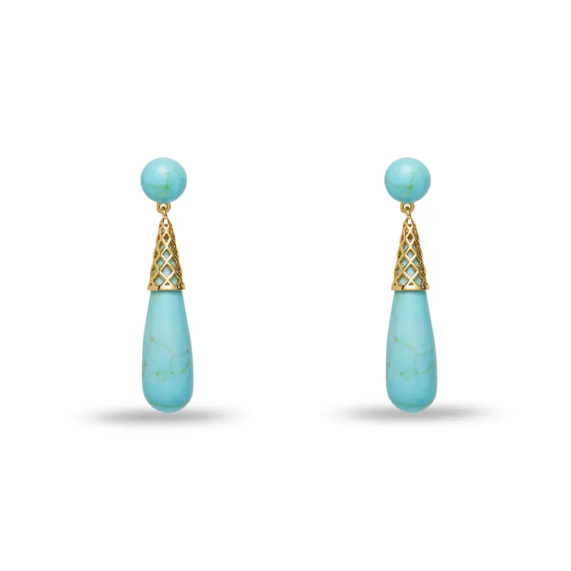 TURQUOISE SKY GOLD CAGE DROP EARRINGS sold by Lele Sadoughi