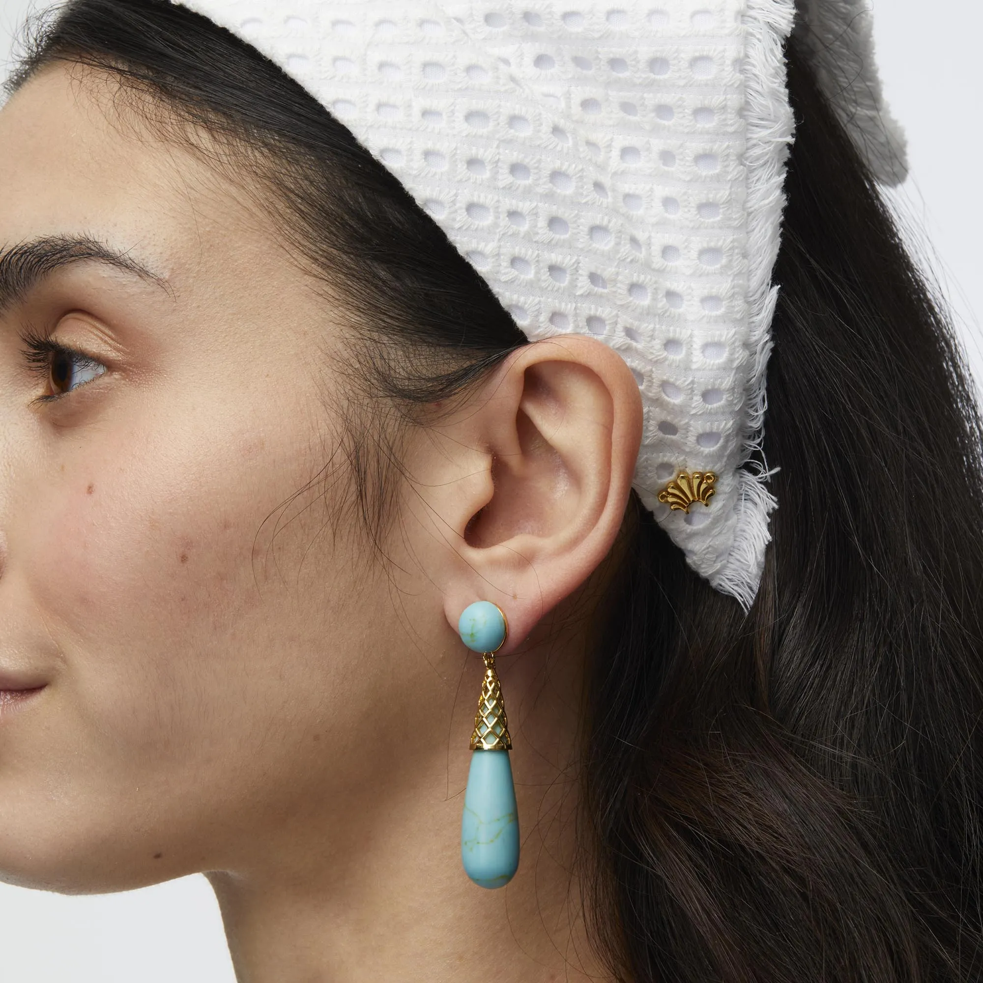 TURQUOISE SKY GOLD CAGE DROP EARRINGS sold by Lele Sadoughi product image thumbnail 2