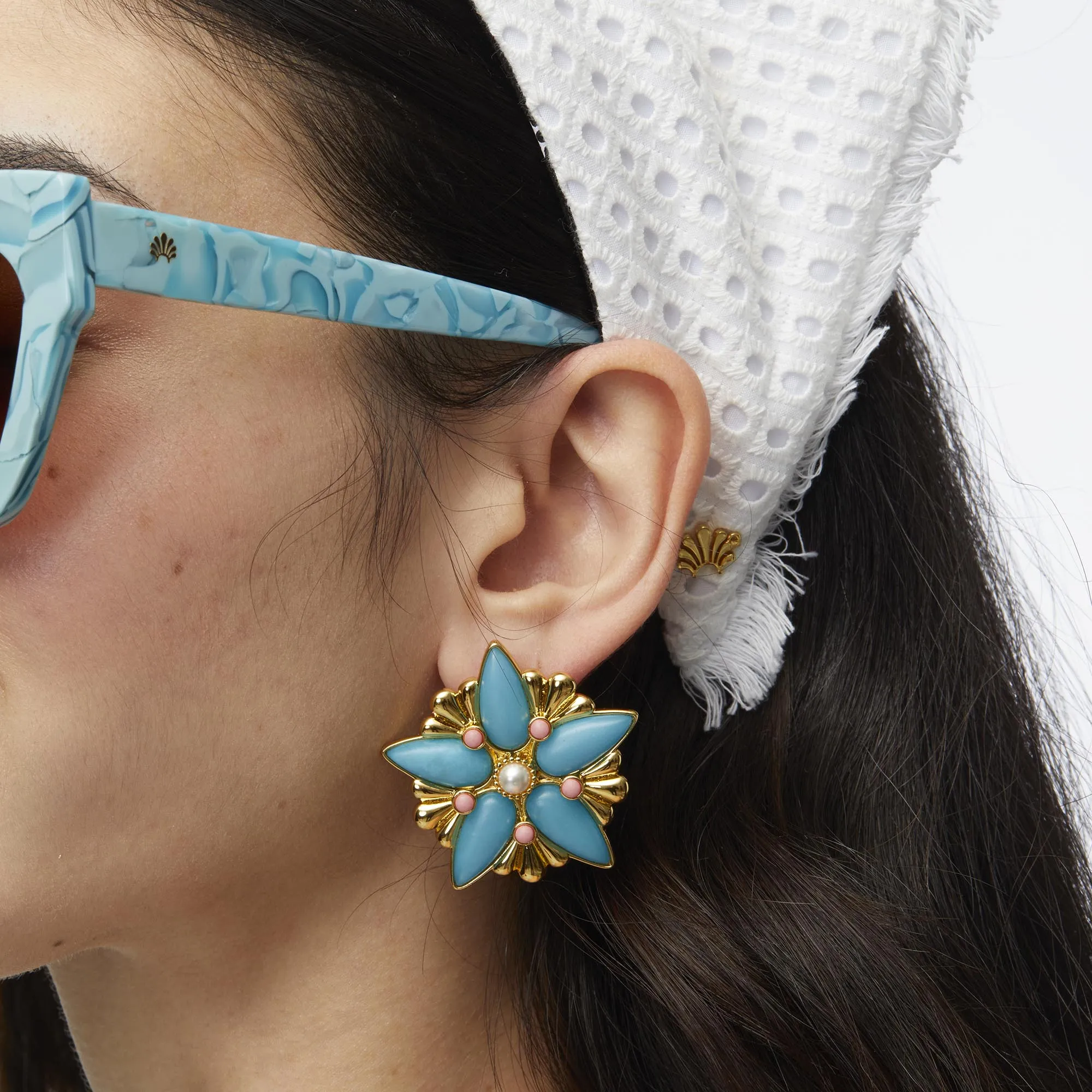 AZURE ASTRA BUTTON EARRINGS sold by Lele Sadoughi product image thumbnail 3