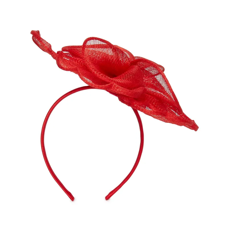 RED FLOWER PETAL FASCINATOR sold by Lele Sadoughi