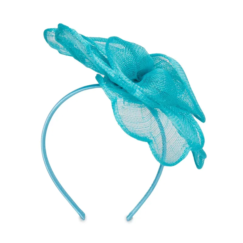 TURQUOISE FLOWER PETAL FASCINATOR sold by Lele Sadoughi