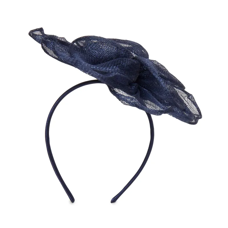 NAVY FLOWER PETAL FASCINATOR sold by Lele Sadoughi