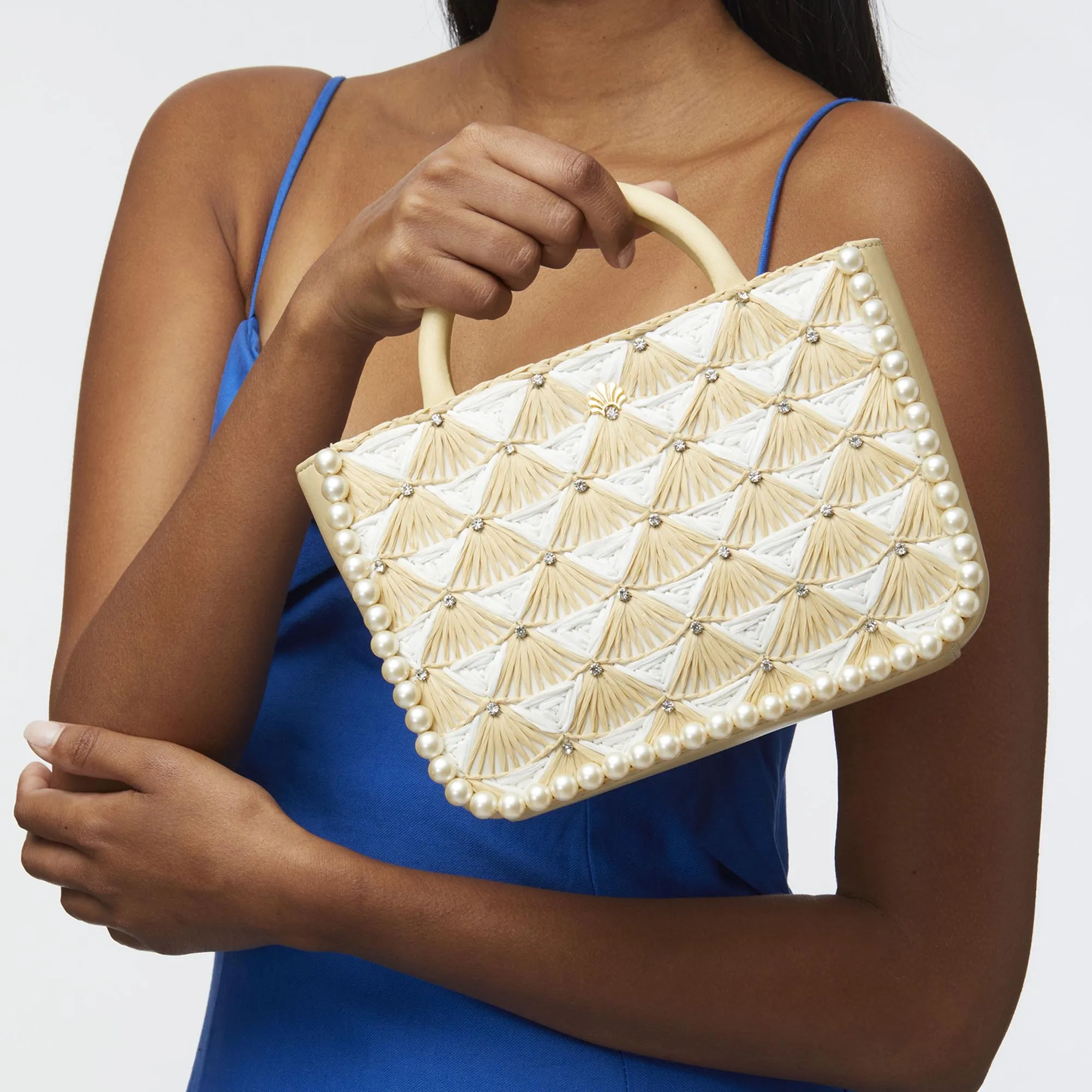 IVORY NATURAL MAYA CRYSTAL FAN RAFFIA MINI TOTE sold by Lele Sadoughi product image thumbnail 2
