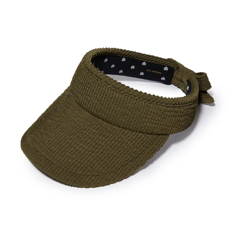 OLIVE SWIMMER BOW TIE VISOR sold by Lele Sadoughi