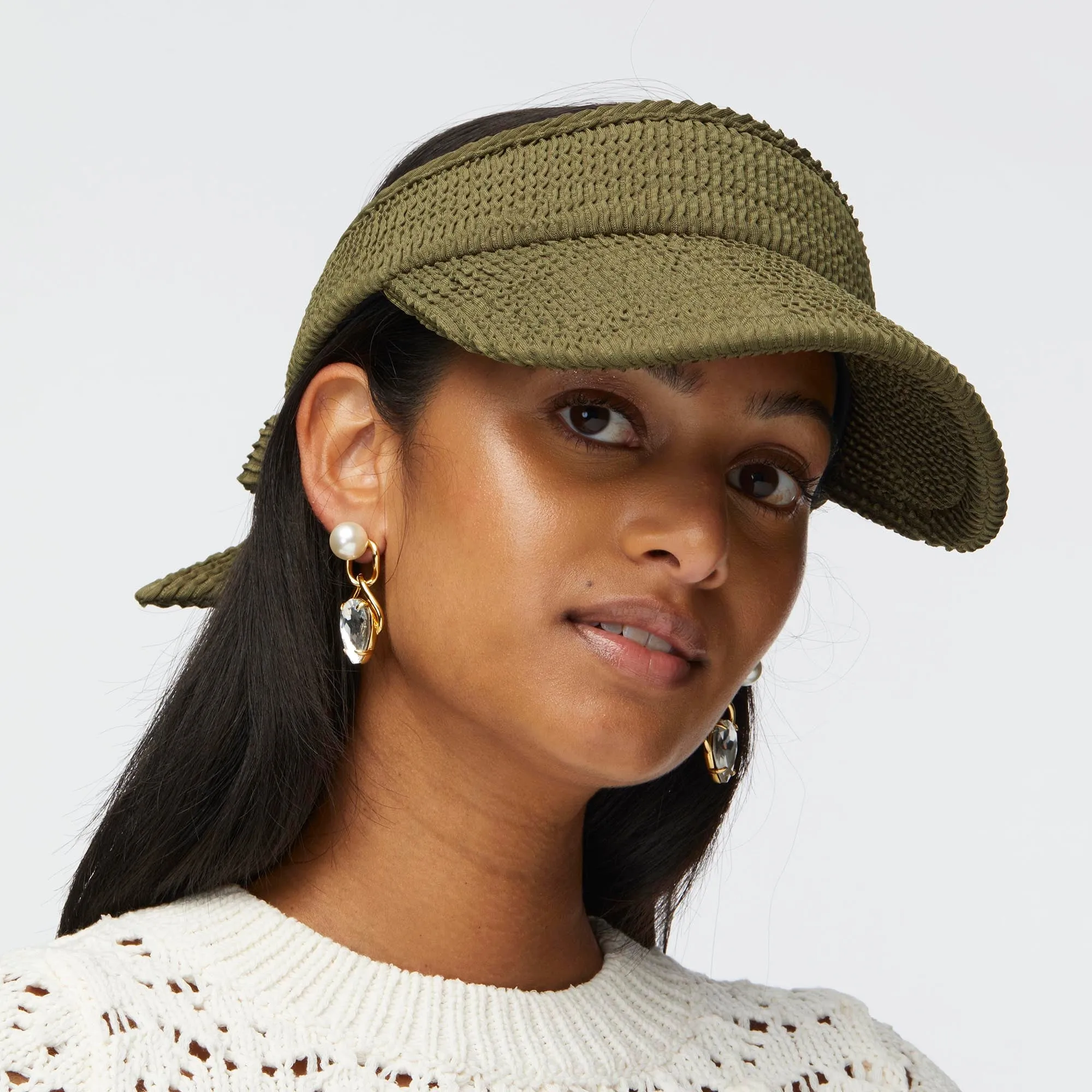 OLIVE SWIMMER BOW TIE VISOR sold by Lele Sadoughi product image thumbnail 2