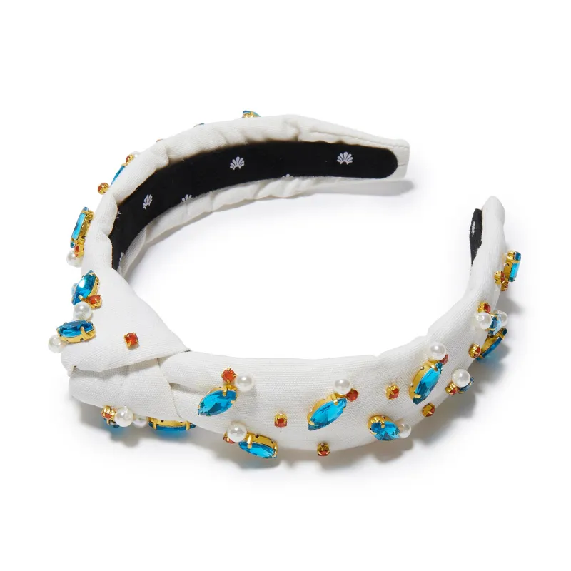 IVORY SLIM KNOTTED CRYSTAL EMBELLISHED HEADBAND sold by Lele Sadoughi