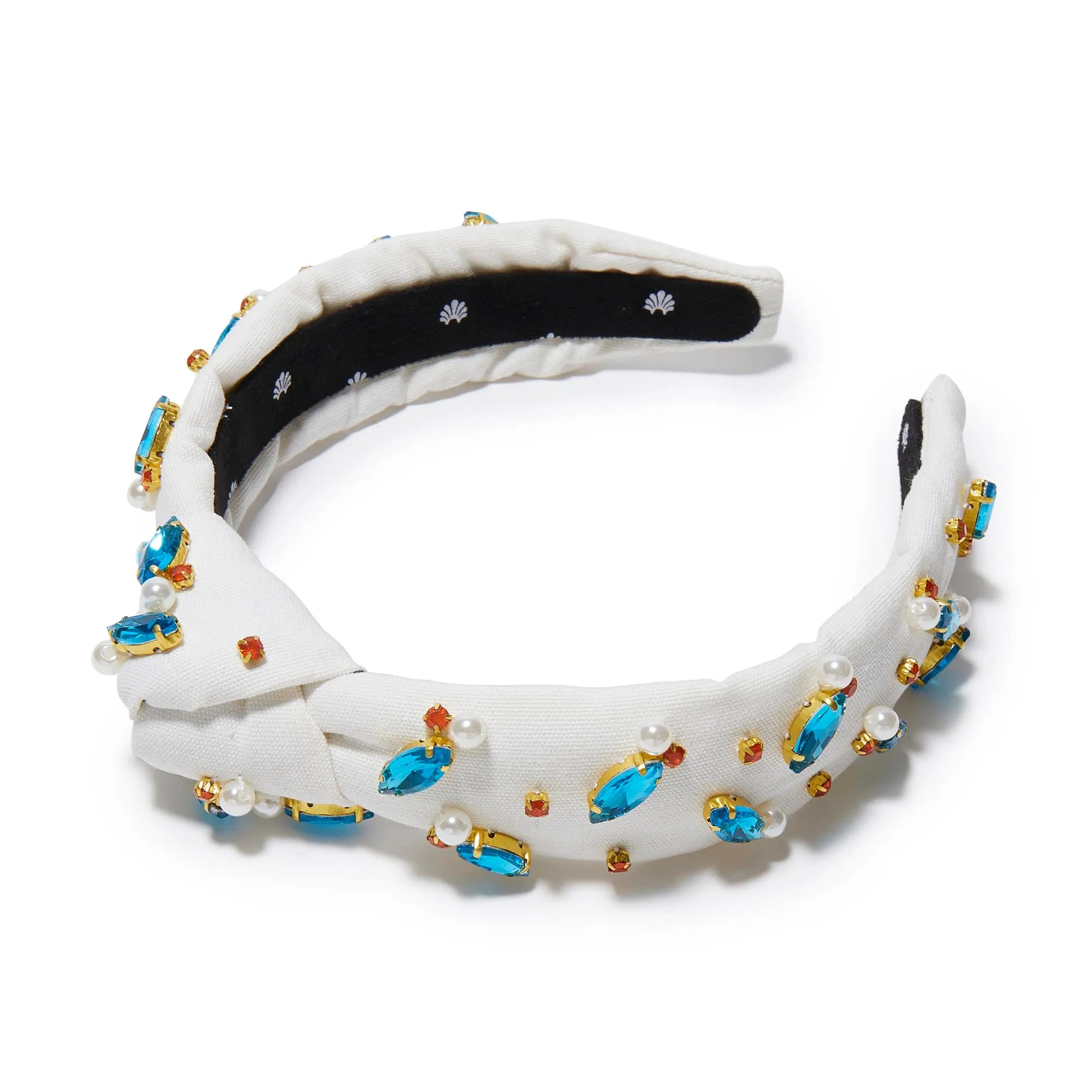 IVORY SLIM KNOTTED CRYSTAL EMBELLISHED HEADBAND sold by Lele Sadoughi