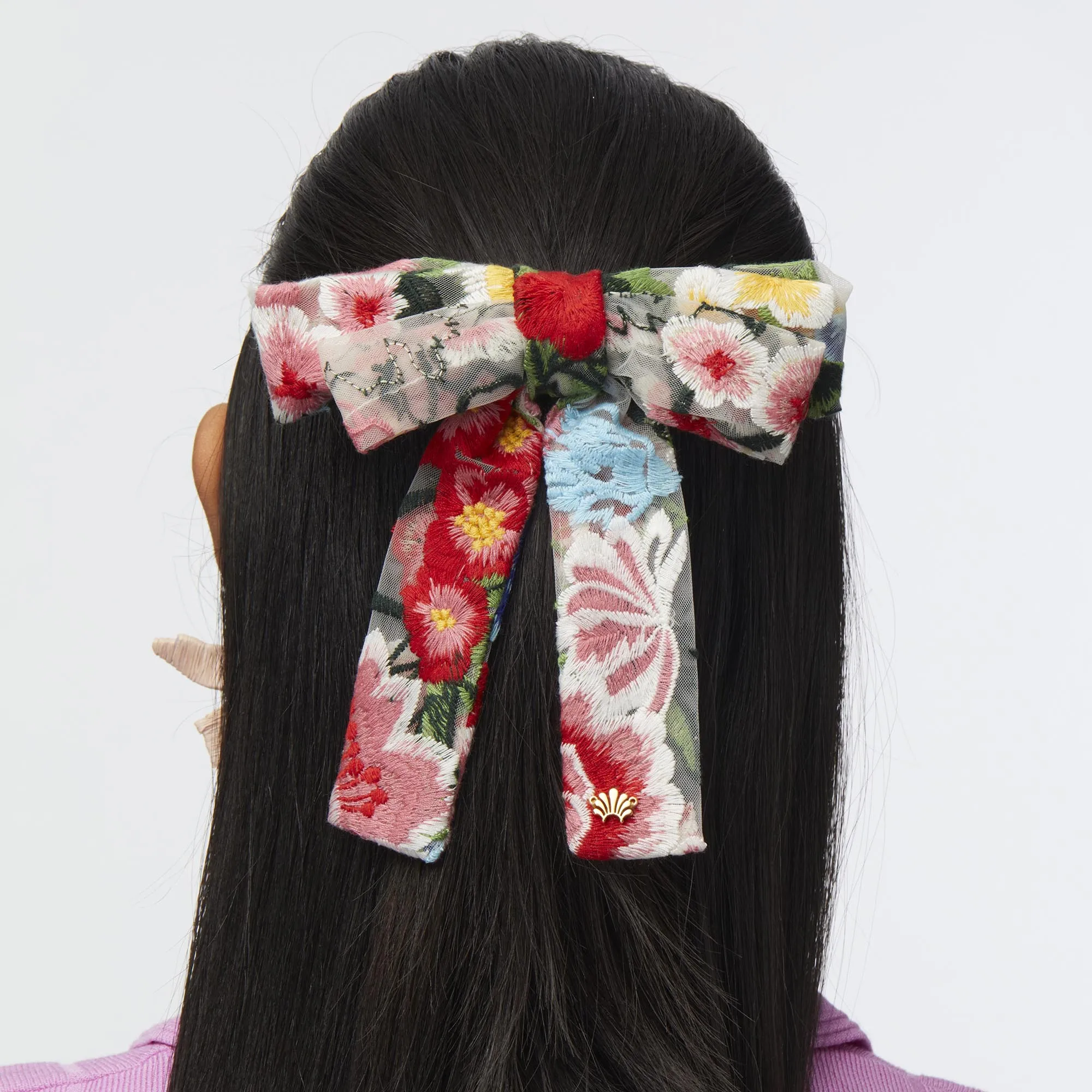 MEDITERRANEAN FLORAL ANTOINETTE FLORAL EMBROIDERED BOW BARRETTE sold by Lele Sadoughi product image thumbnail 2