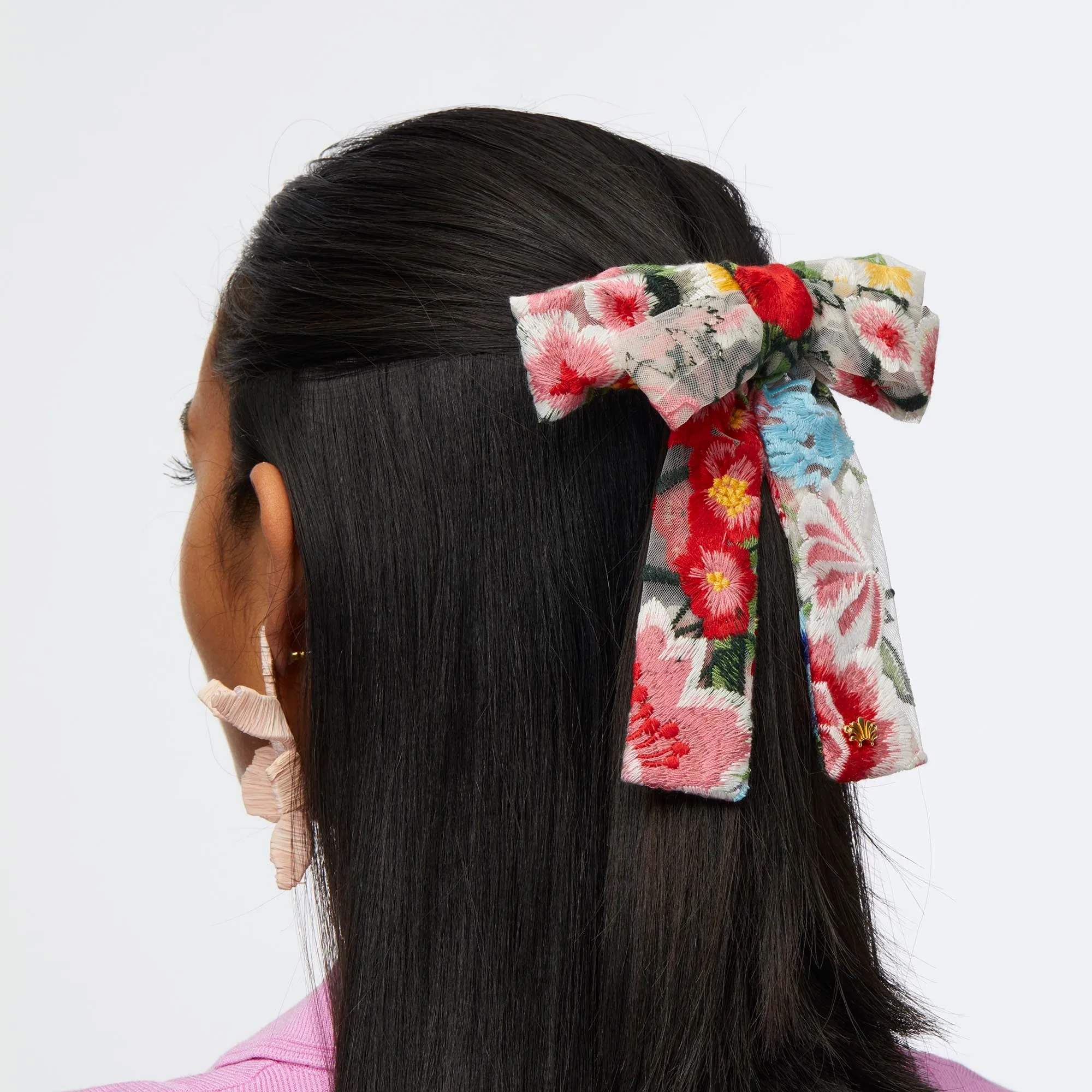 MEDITERRANEAN FLORAL ANTOINETTE FLORAL EMBROIDERED BOW BARRETTE sold by Lele Sadoughi product image thumbnail 3