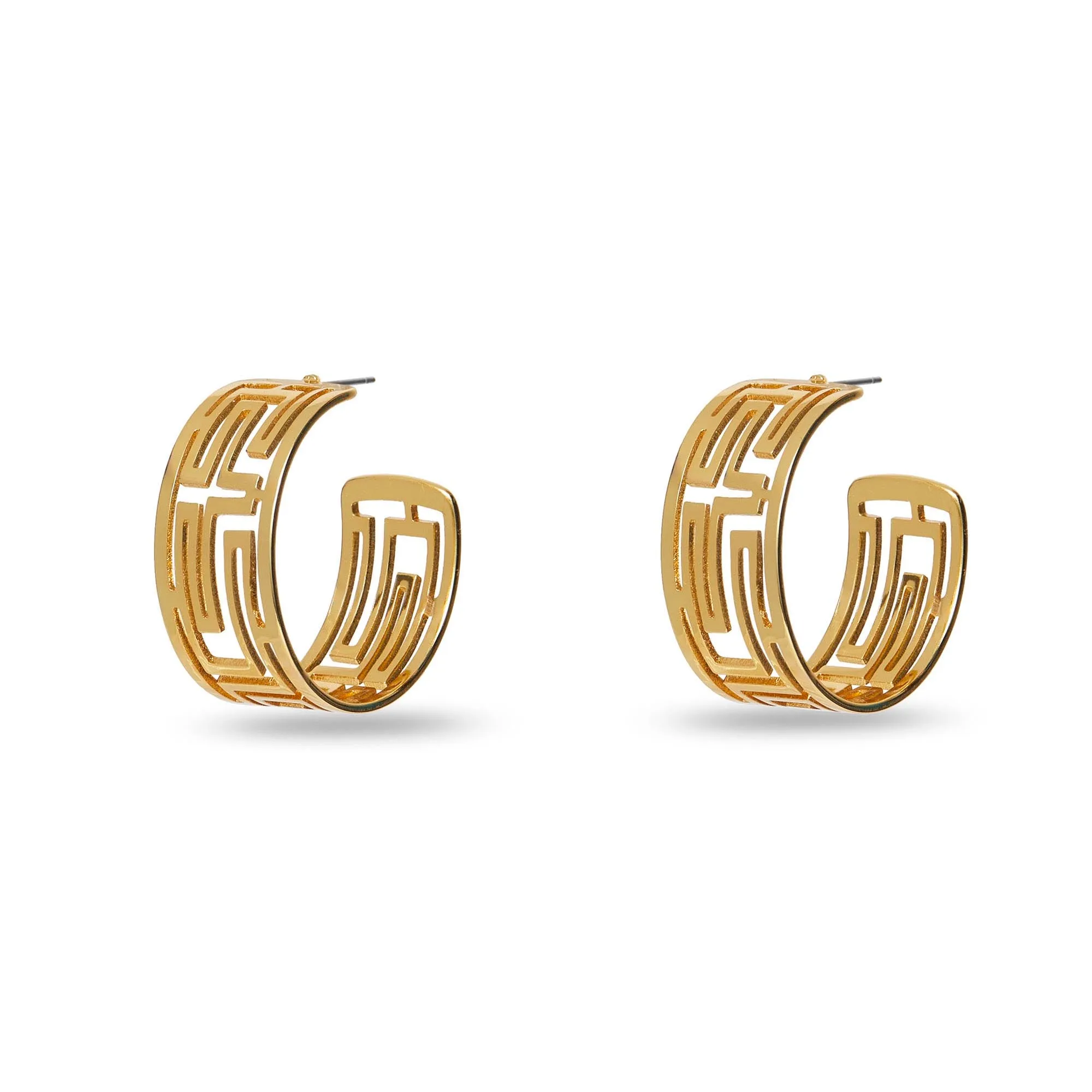 GOLD GREEK KEY HOOP EARRINGS sold by Lele Sadoughi