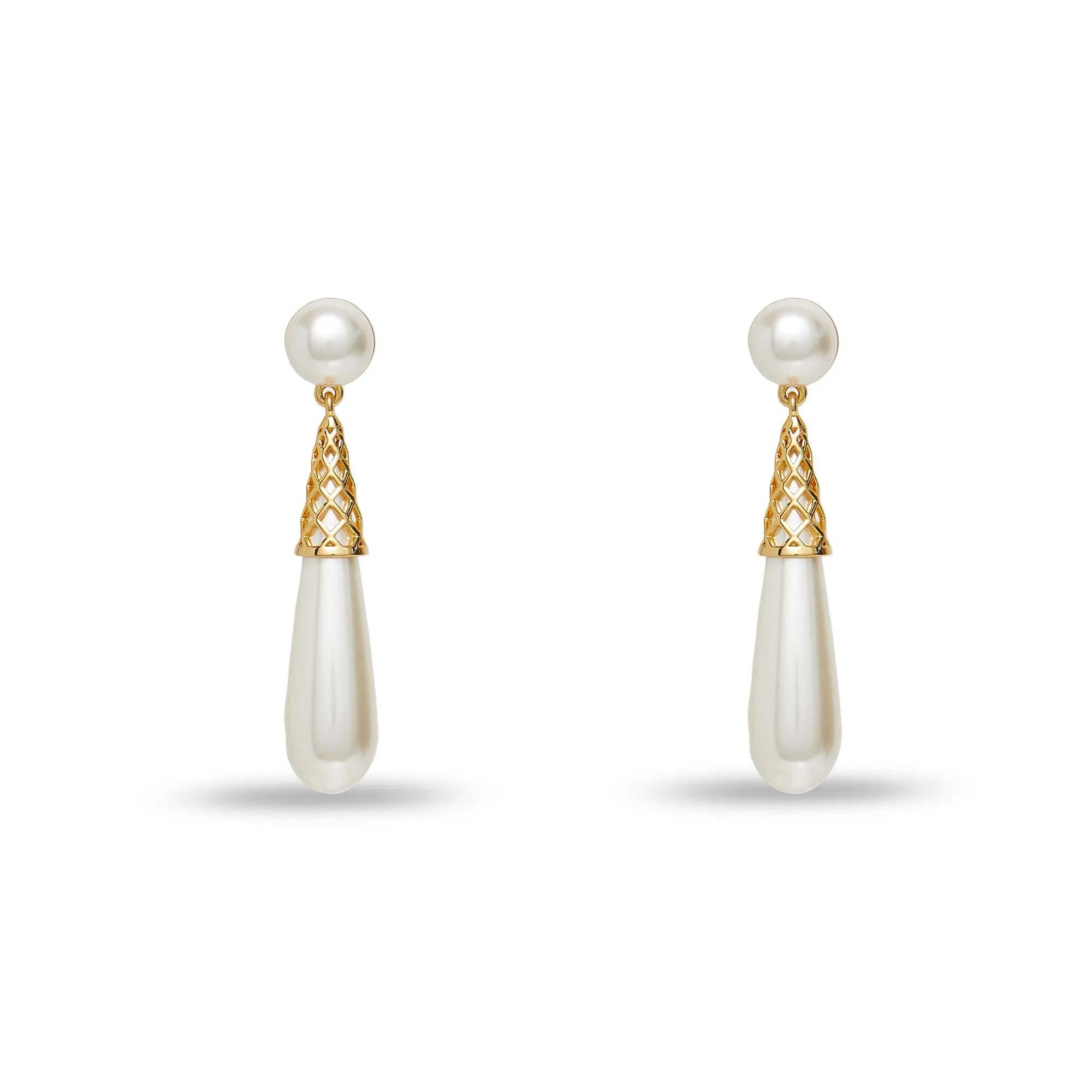 PEARL GOLD CAGE DROP EARRINGS sold by Lele Sadoughi