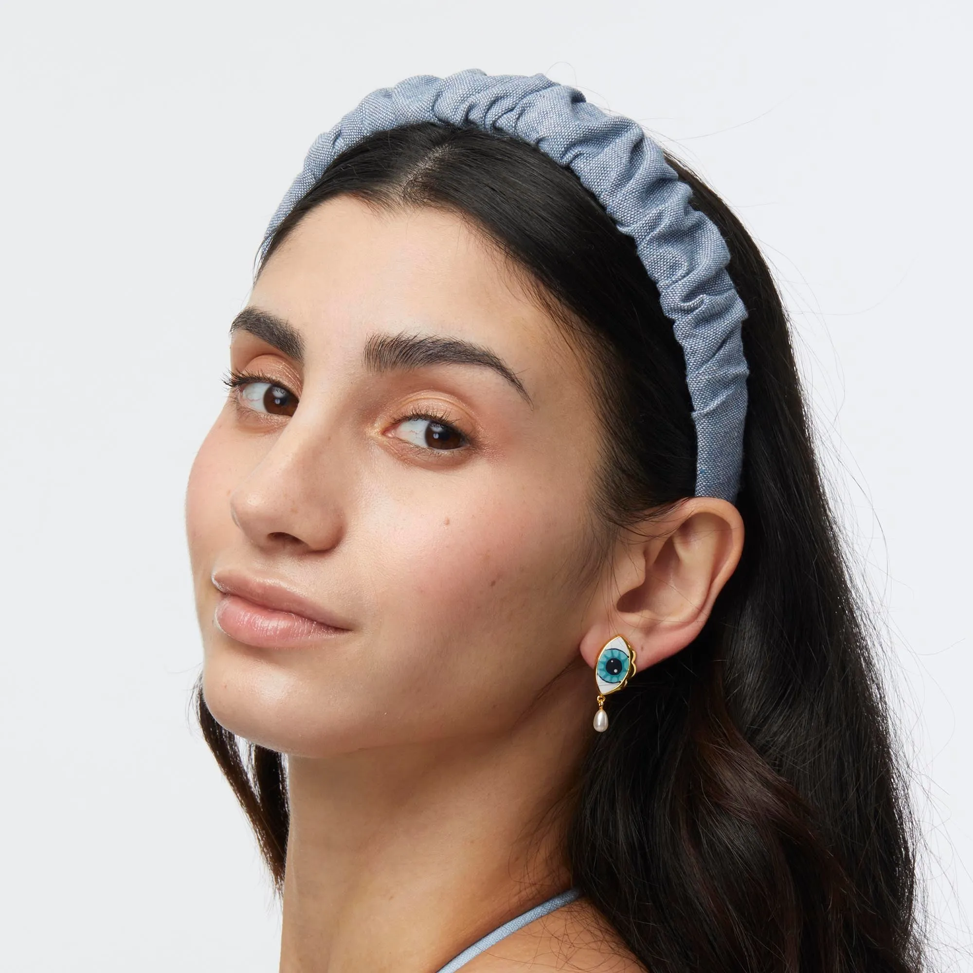 STONE BLUE EVIL EYE PEARL DROP EARRINGS sold by Lele Sadoughi product image thumbnail 2