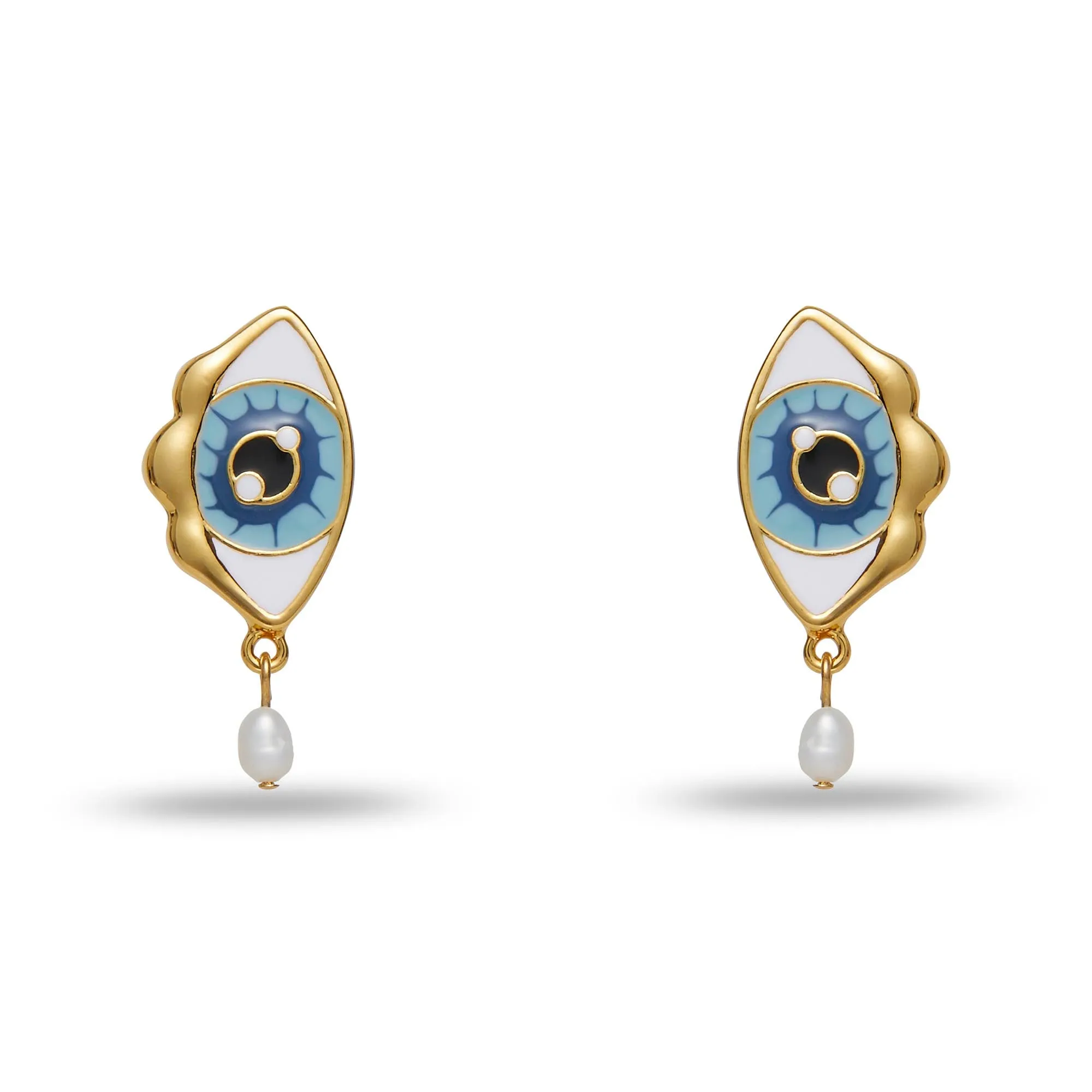 STONE BLUE EVIL EYE PEARL DROP EARRINGS sold by Lele Sadoughi