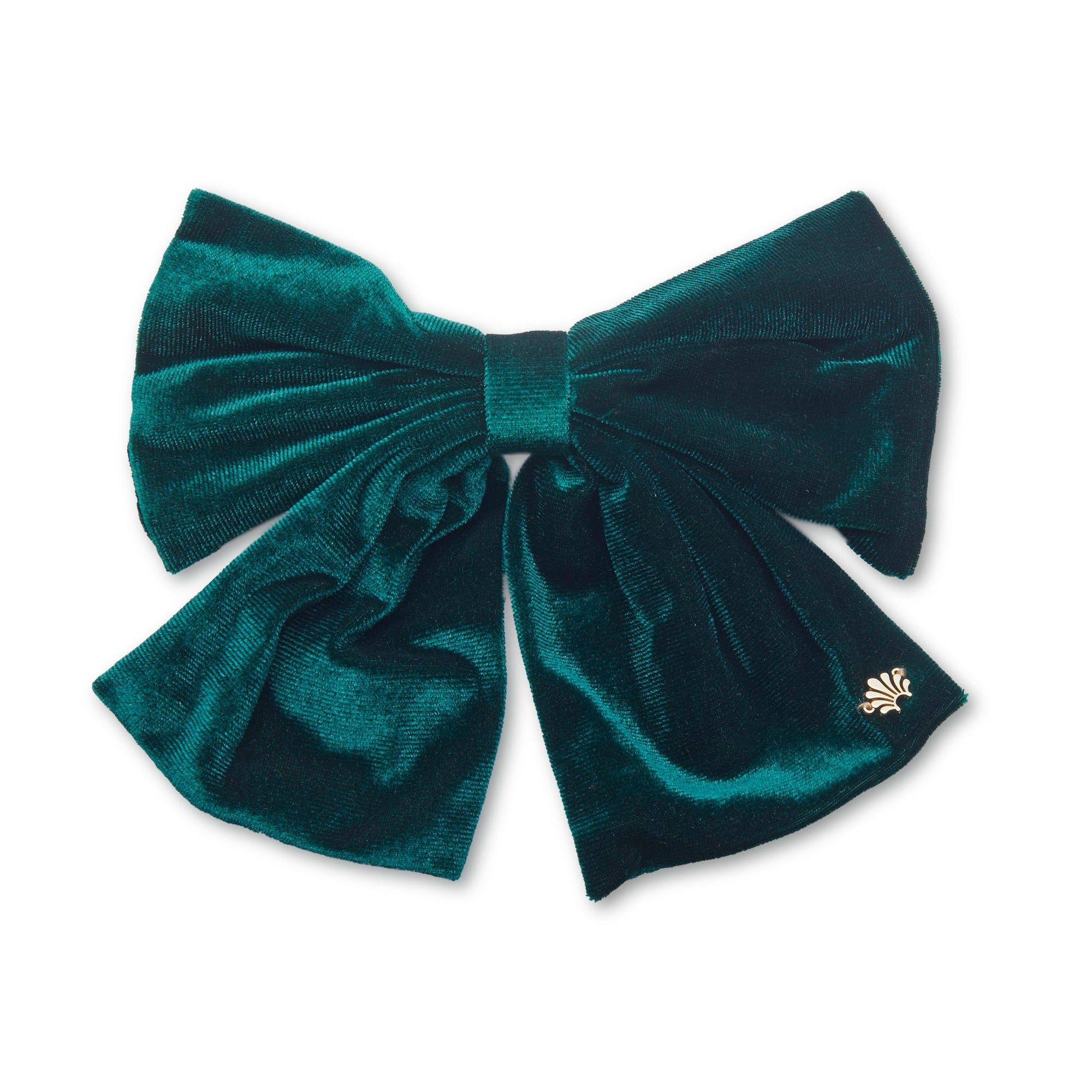 PINE GREEN JUMBO VELVET BOW BARRETTE sold by Lele Sadoughi