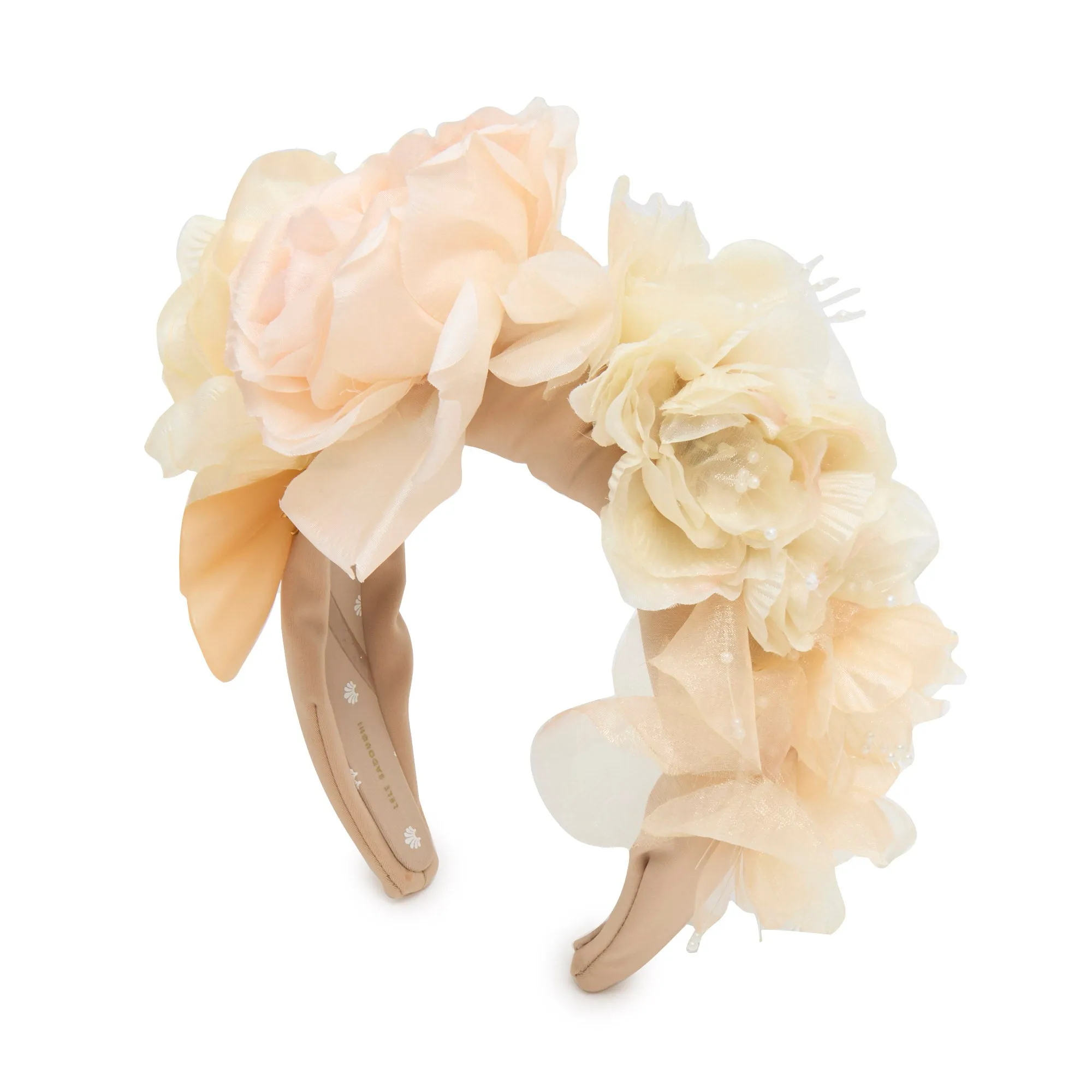 BUTTERCREAM BLUSH JEWELED FLORAL BOUQUET HEADBAND sold by Lele Sadoughi