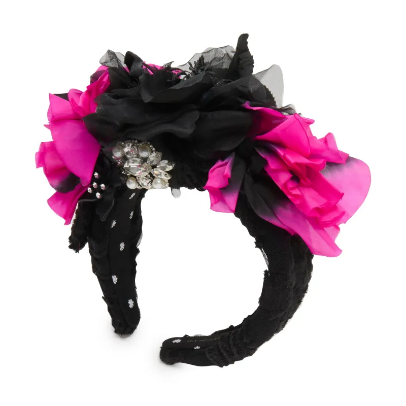 JET FUCHSIA JEWELED ROSE FLORAL BOUQUET HEADBAND sold by Lele Sadoughi