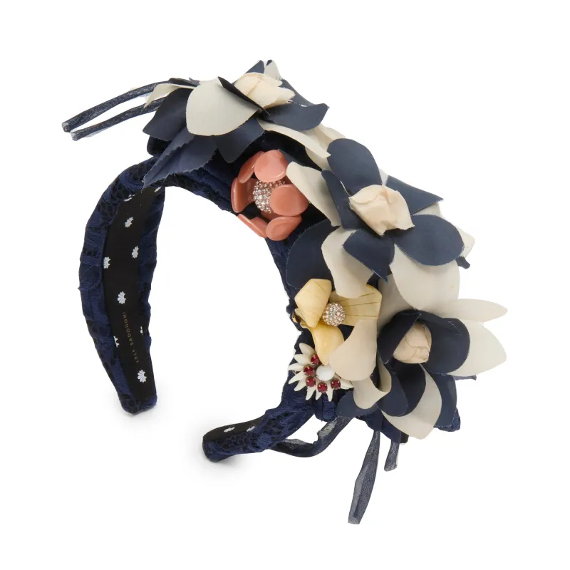 MIDNIGHT IVORY JEWELED MAGNOLIA FLORAL BOUQUET HEADBAND sold by Lele Sadoughi