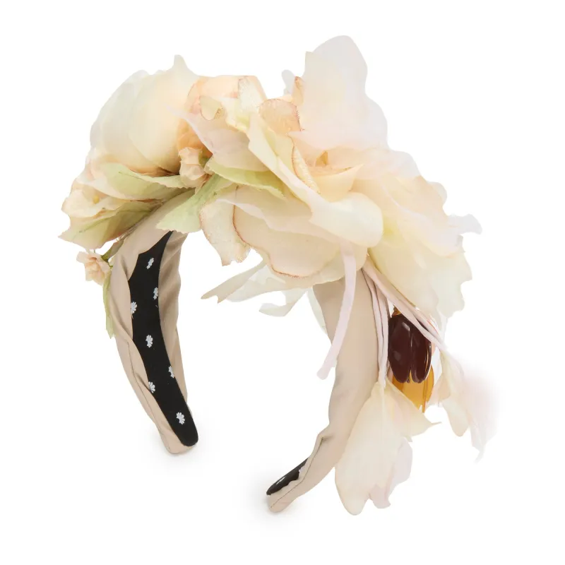 BLUSH JEWELED MAGNOLIA FLORAL BOUQUET HEADBAND sold by Lele Sadoughi