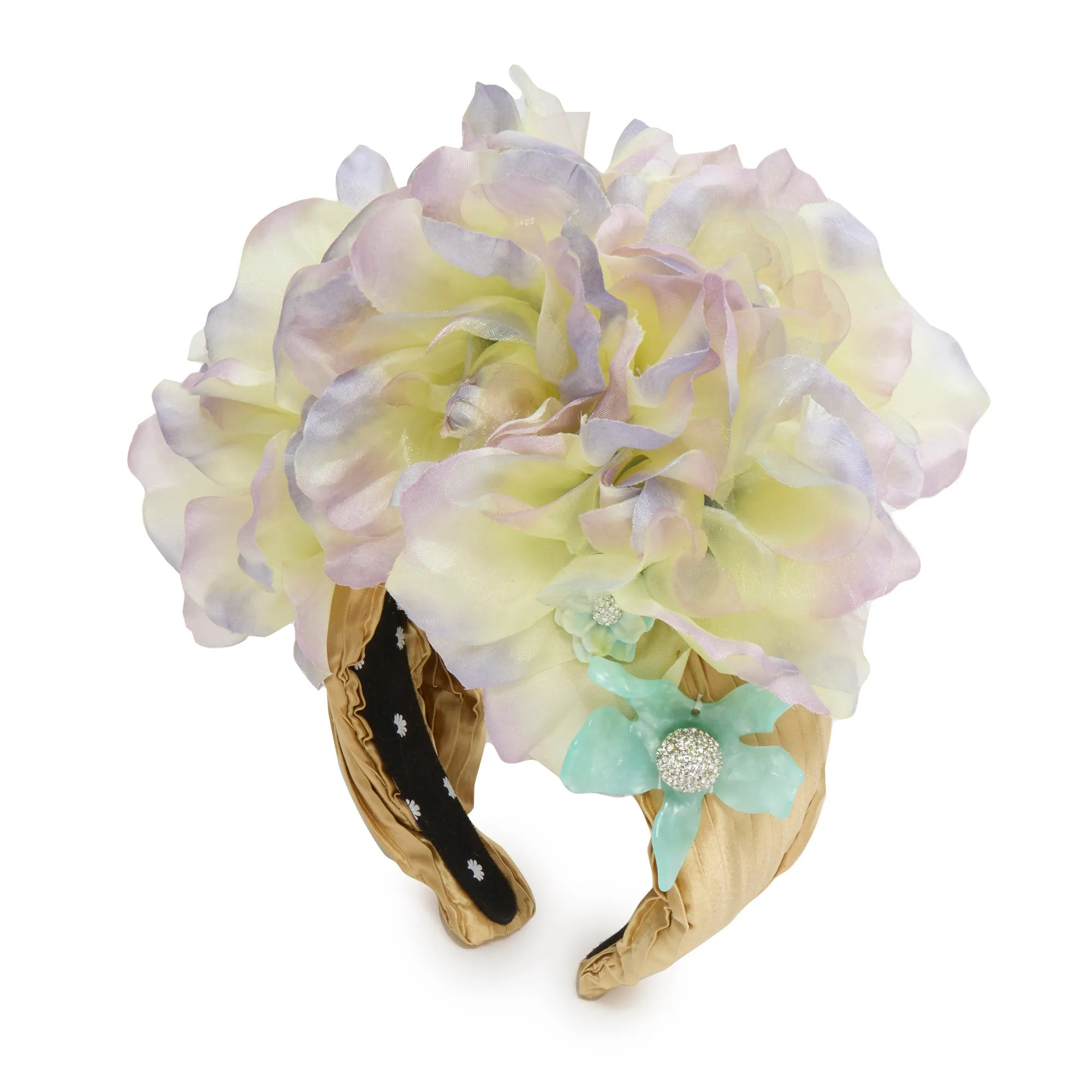 CHARTREUSE JEWELED GARDENIA FLORAL BOUQUET HEADBAND sold by Lele Sadoughi