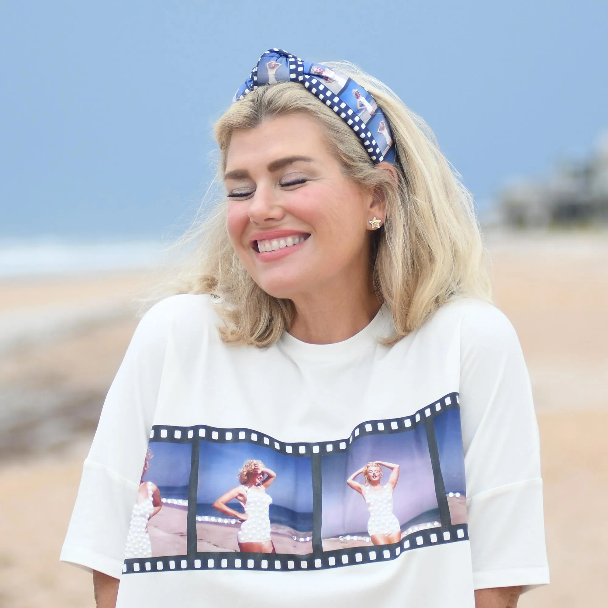 IVORY LELE SADOUGHI X MARILYN MONROE FILM STRIP EMBELLISHED TEE sold by Lele Sadoughi product image thumbnail 2