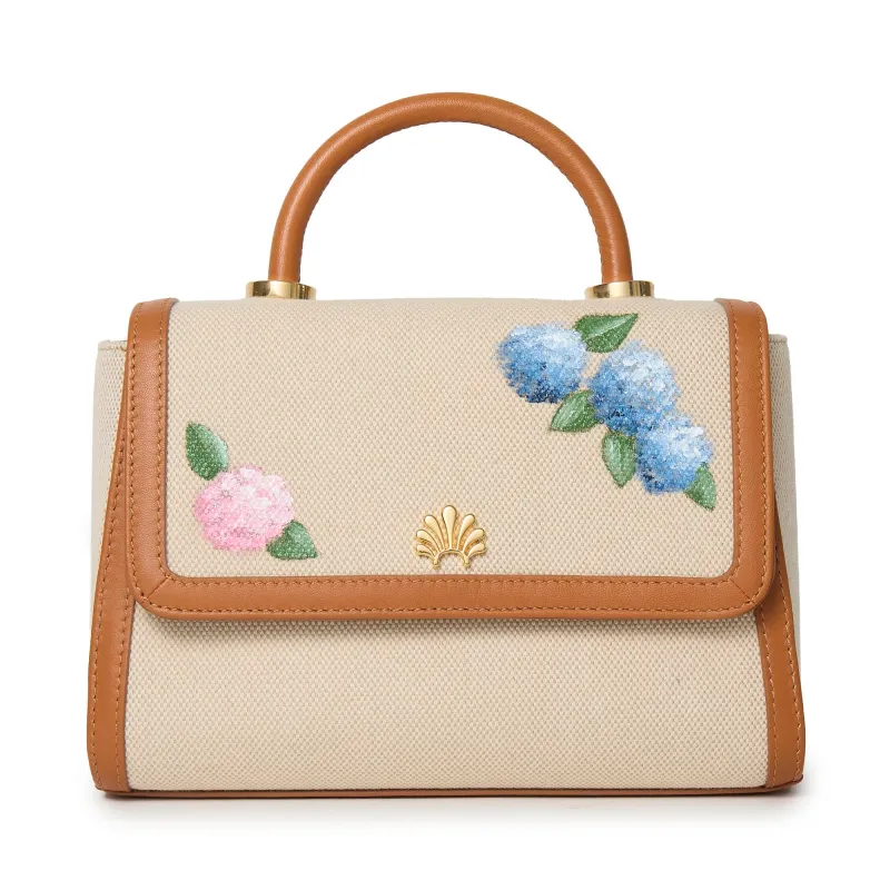 HAND PAINTED HYDRANGEA TABITHA TOP HANDLE CROSSBODY sold by Lele Sadoughi
