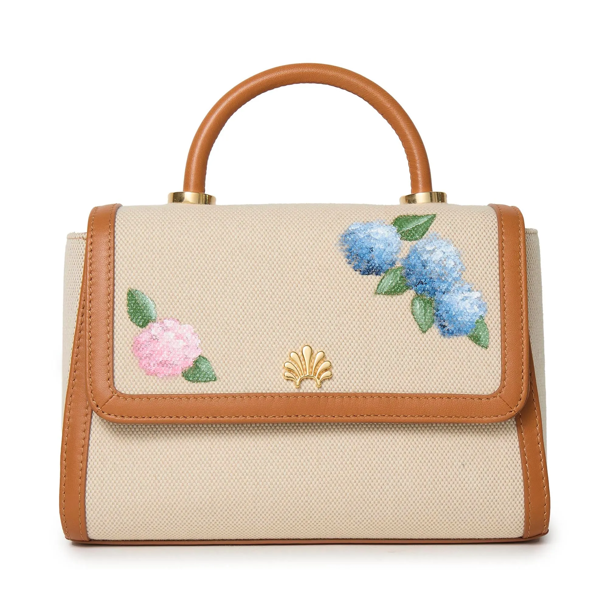 HAND PAINTED HYDRANGEA TABITHA TOP HANDLE CROSSBODY sold by Lele Sadoughi