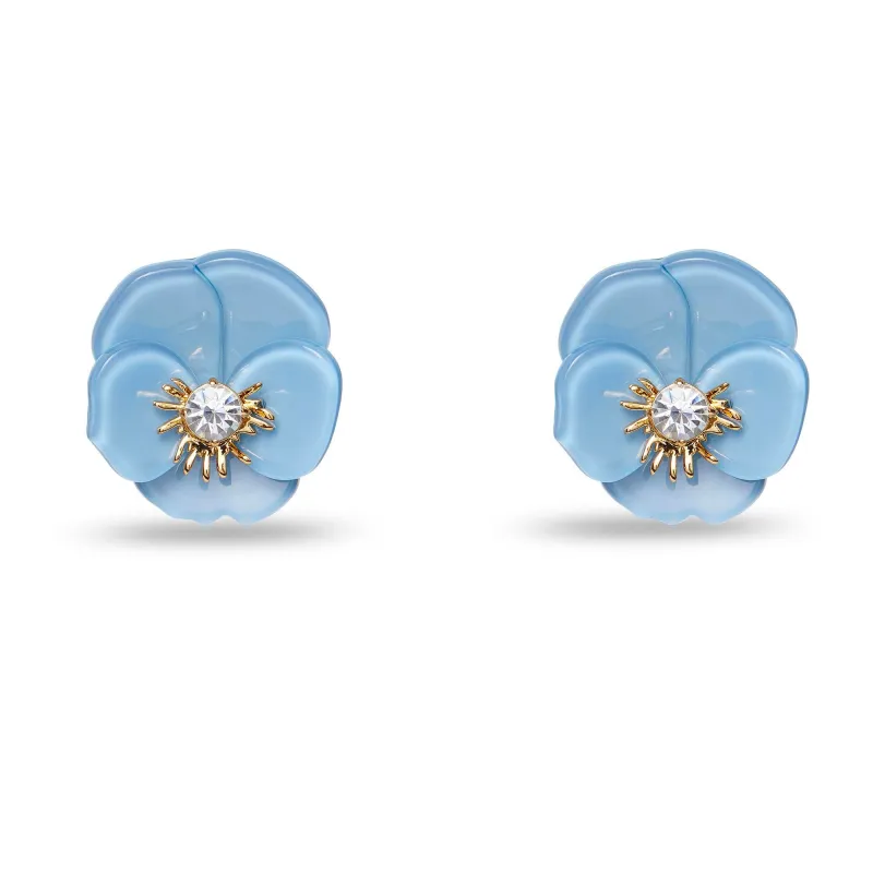 CORNFLOWER BLUE PANSY BUTTON EARRINGS sold by Lele Sadoughi