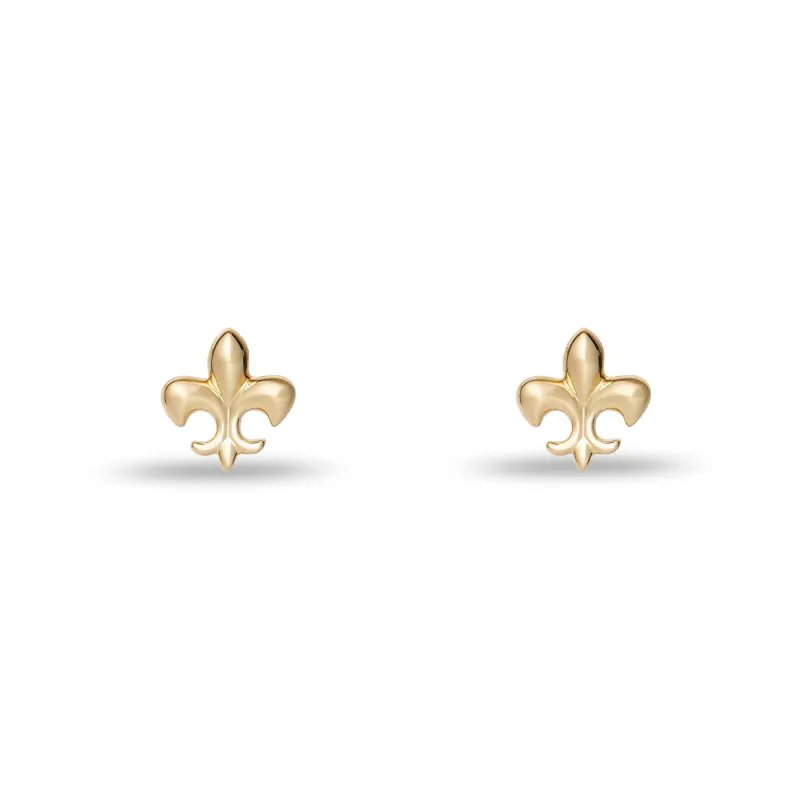 GOLD FLEUR DE LIS STUD EARRINGS sold by Lele Sadoughi