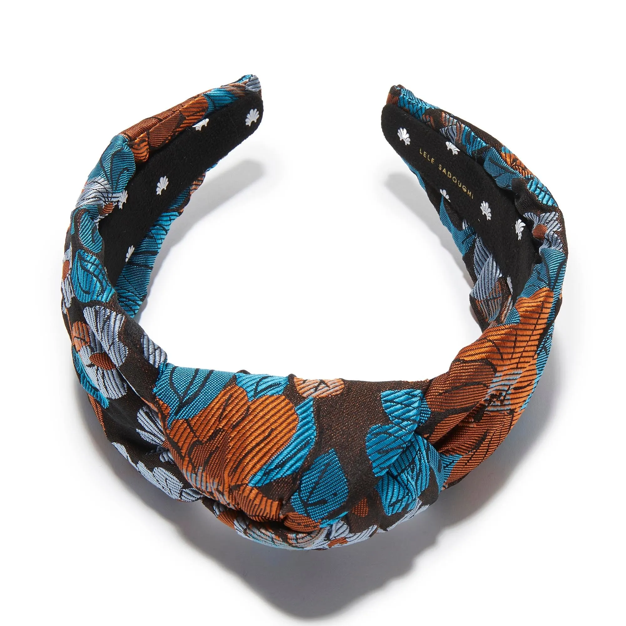 CARAMEL PATINA KNOTTED FLORAL JACQUARD HEADBAND sold by Lele Sadoughi product image thumbnail 3