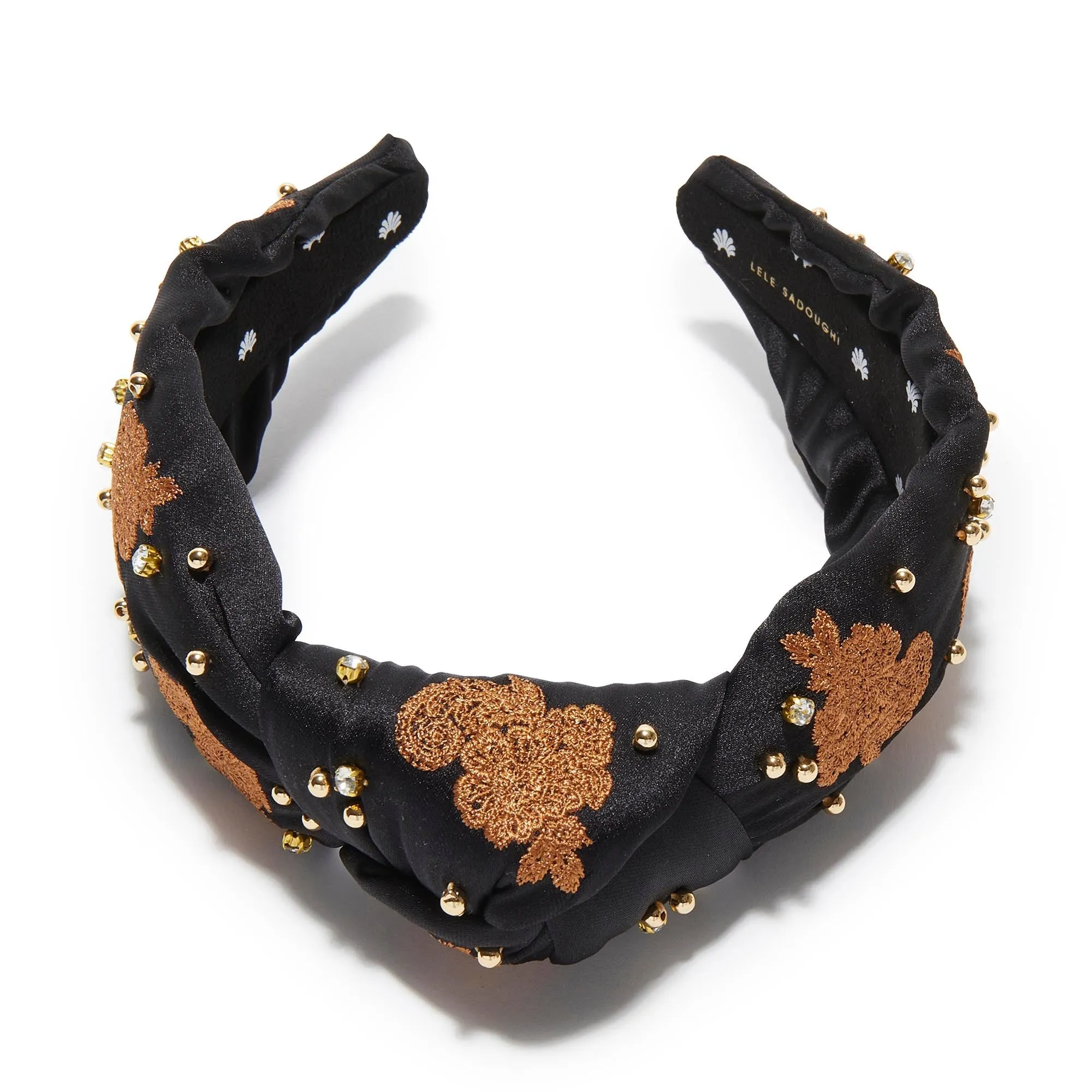 CARAMEL JET KNOTTED LACE EMBELLISHED HEADBAND sold by Lele Sadoughi product image thumbnail 3