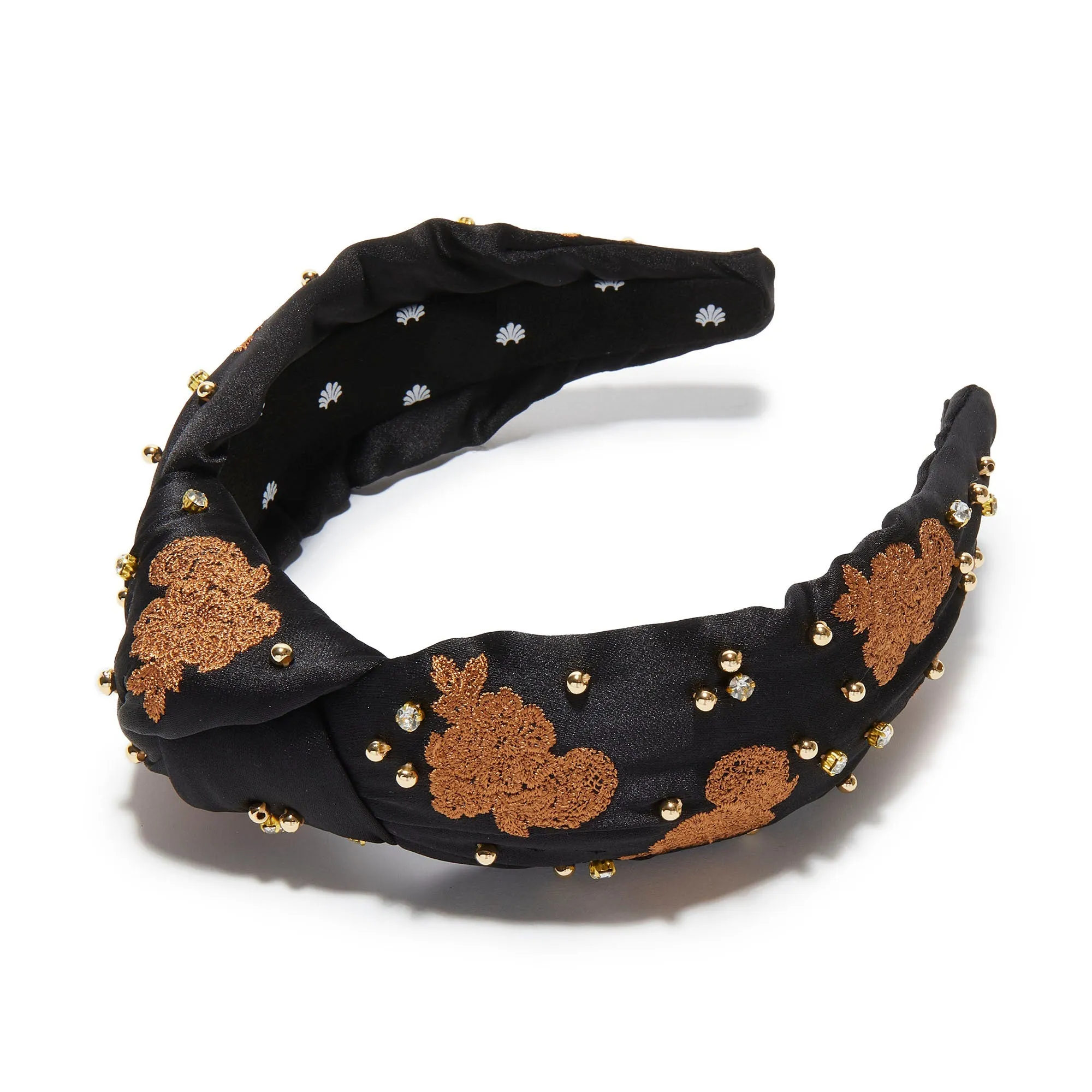 CARAMEL JET KNOTTED LACE EMBELLISHED HEADBAND sold by Lele Sadoughi