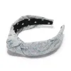 CORNFLOWER BLUE KNOTTED DAMASK BROCADE HEADBAND sold by Lele Sadoughi