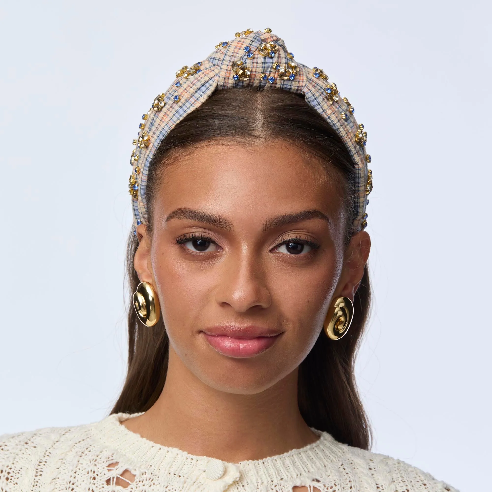 CARAMEL CORNFLOWER KNOTTED CRYSTAL EMBELLISHED HEADBAND sold by Lele Sadoughi product image thumbnail 2