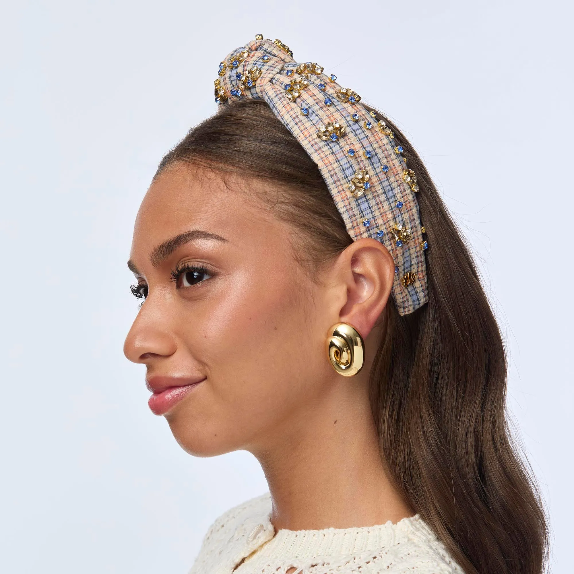 CARAMEL CORNFLOWER KNOTTED CRYSTAL EMBELLISHED HEADBAND sold by Lele Sadoughi product image thumbnail 4