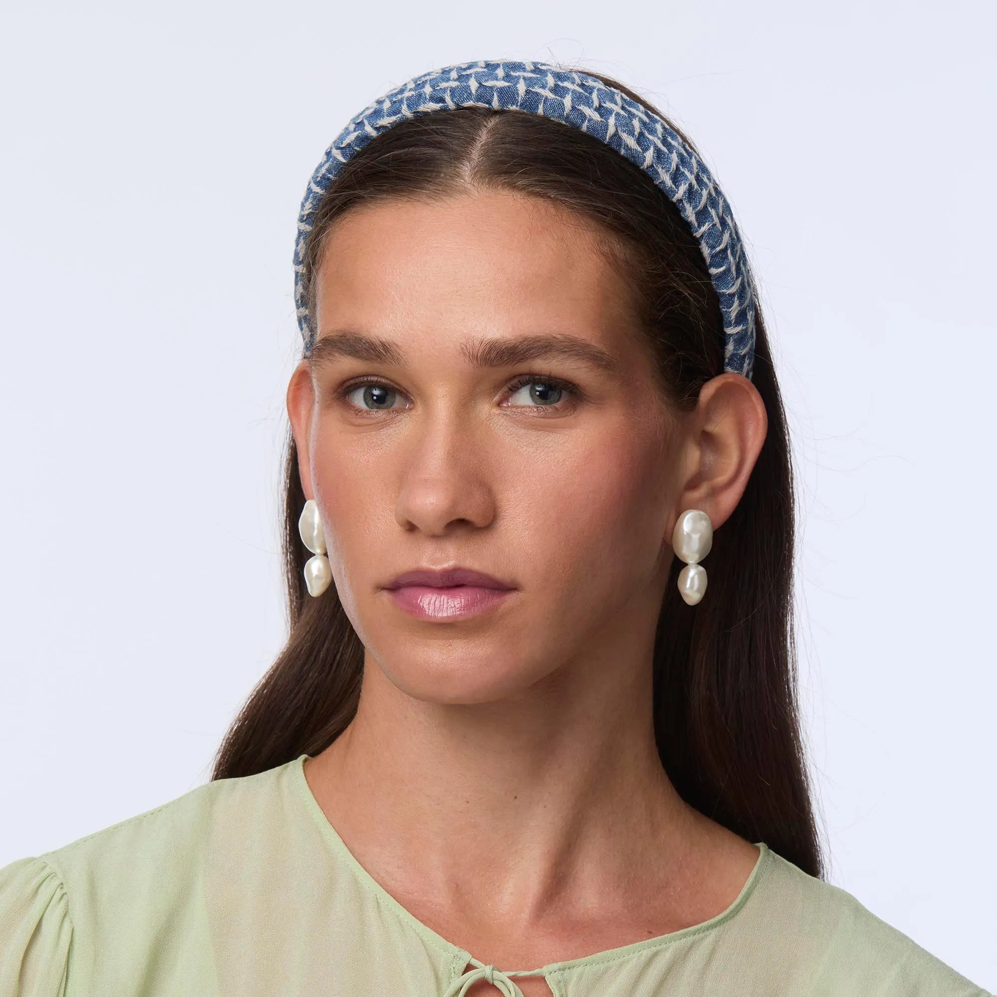 CADET BLUE CHARLOTTE LATTICE DENIM HEADBAND sold by Lele Sadoughi product image thumbnail 2
