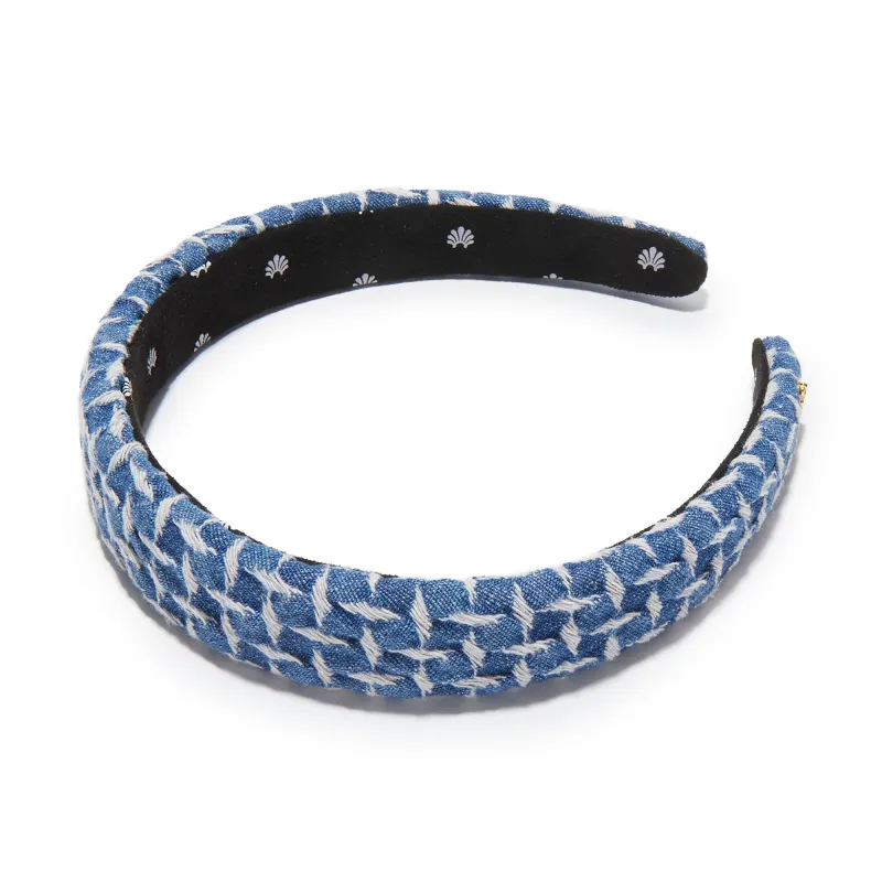 CADET BLUE CHARLOTTE LATTICE DENIM HEADBAND sold by Lele Sadoughi